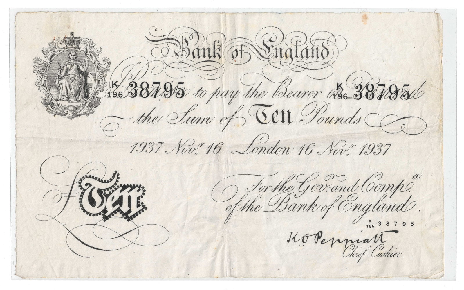 Great Britain Peppiatt London £10 with 'Bernhard' £10 Forgery, about Uncirc details & EF d - 2