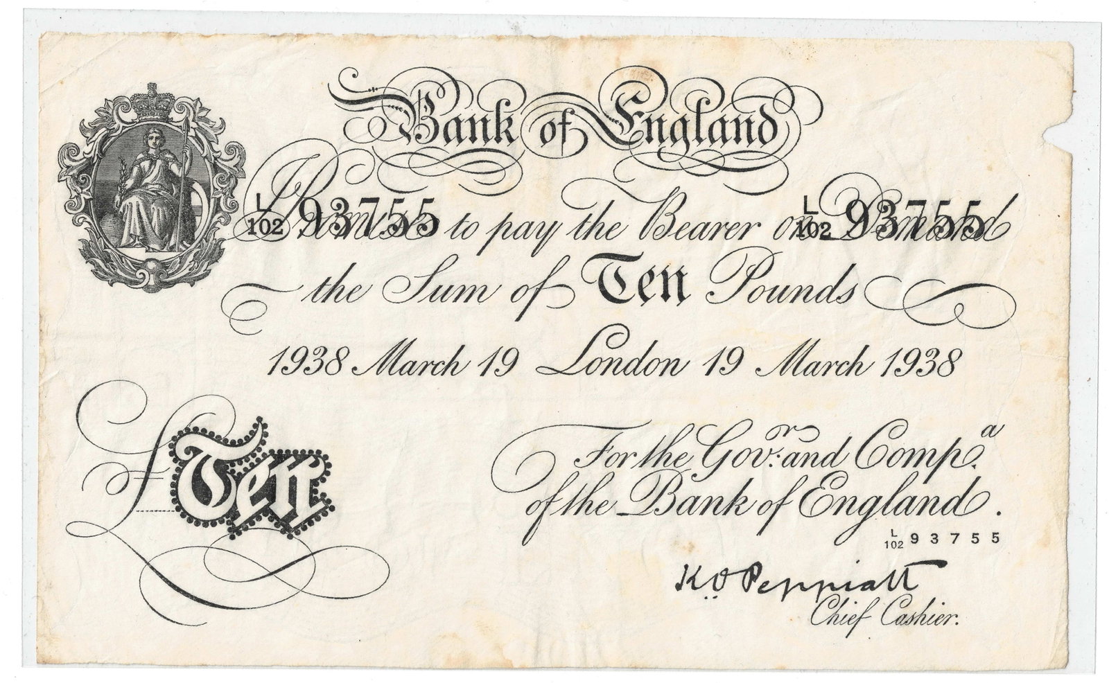 Great Britain Peppiatt London £10 with 'Bernhard' £10 Forgery, about Uncirc details & EF d - 3