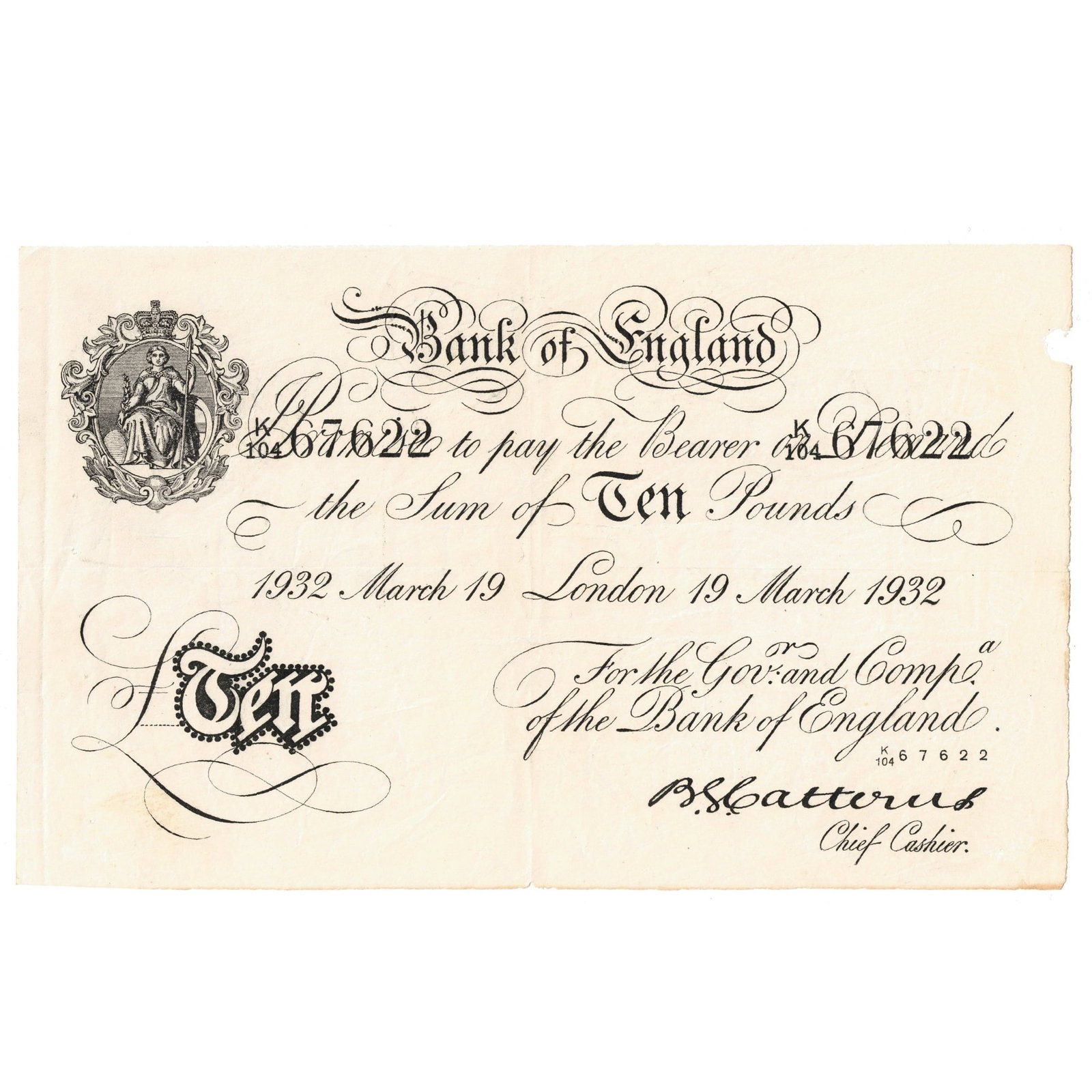 Great Britain Catterns London 'Operation Bernhard' £10 Forgery, good Very Fine details (1 of 2)