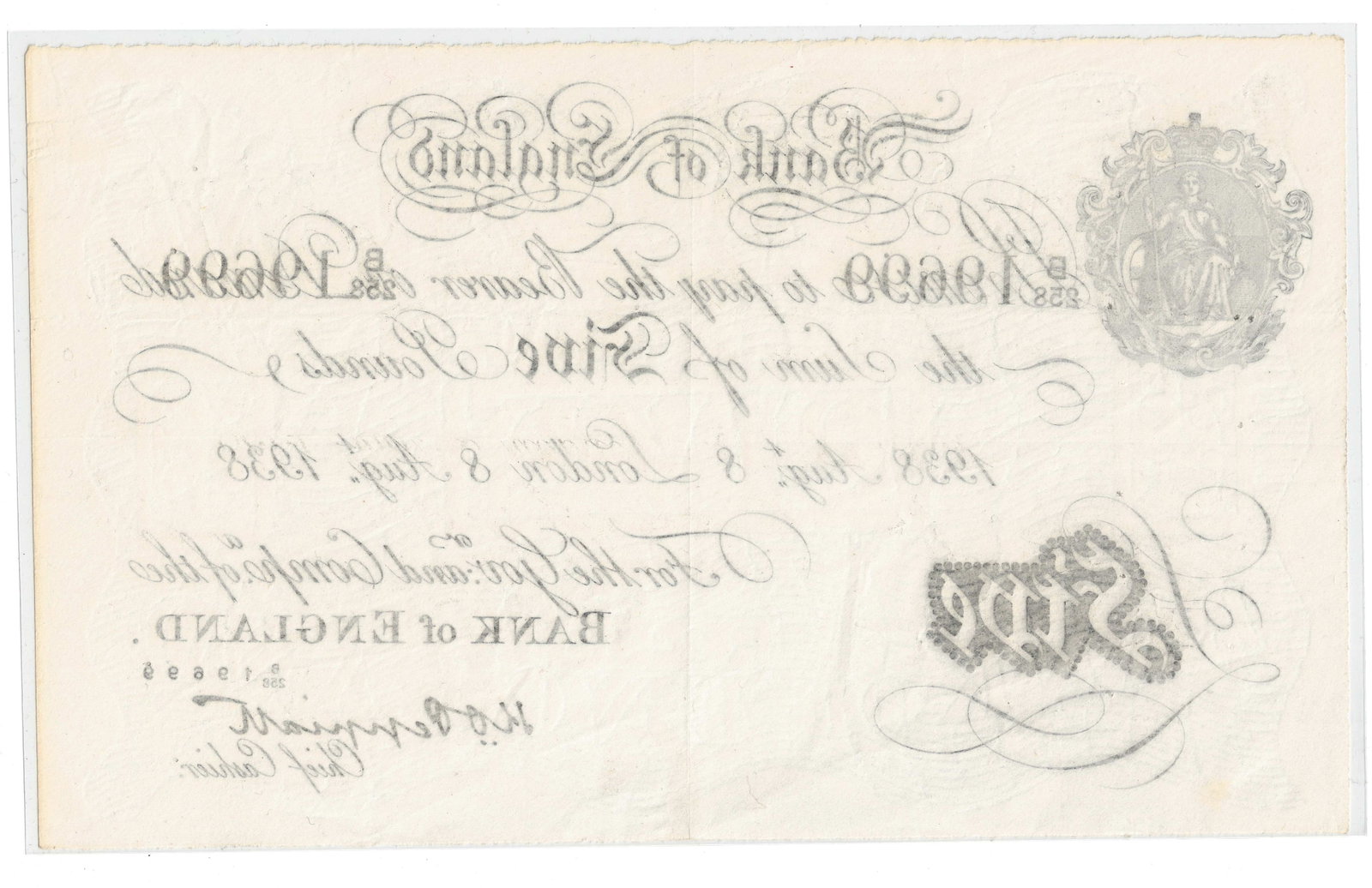 Great Britain Peppiatt London 'Operation Bernhard' £5 Forgery, about Extremely Fine details - 2