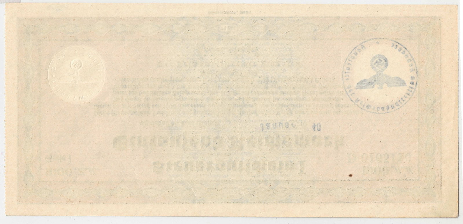 Germany Steuer Gutschein 1000 Reichsmark Tax Remission Certificate, Januar(y) 1940, Uncirculated - 2