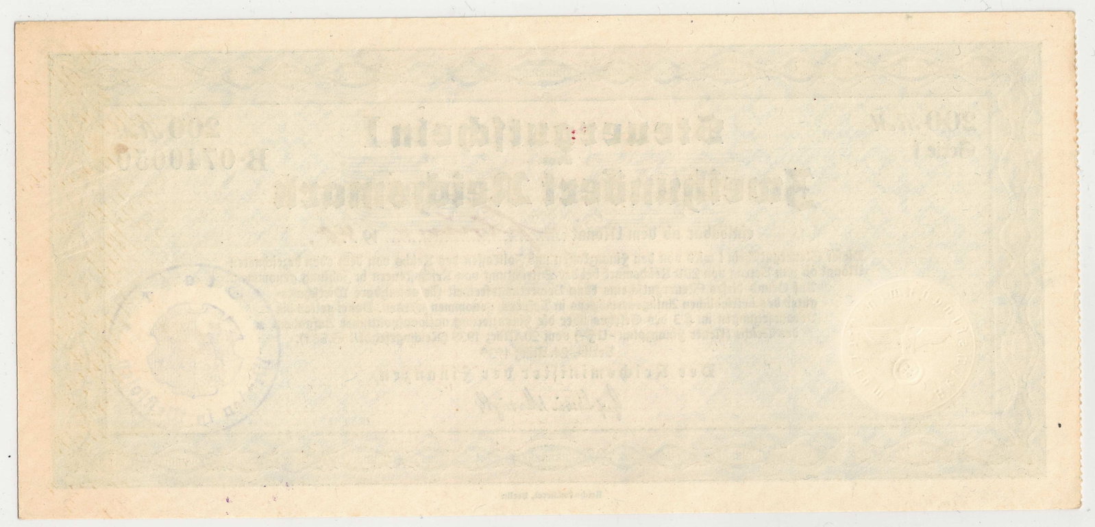 Germany Steuer Gutschein 200 Reichsmark Tax Remission Certificate, ??? 1940, Uncirculated - 2