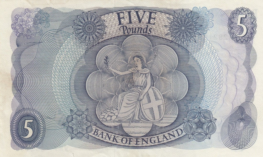 Great Britain 'Fforde' £5 (1966-70), about Uncirculated OPQ - 2