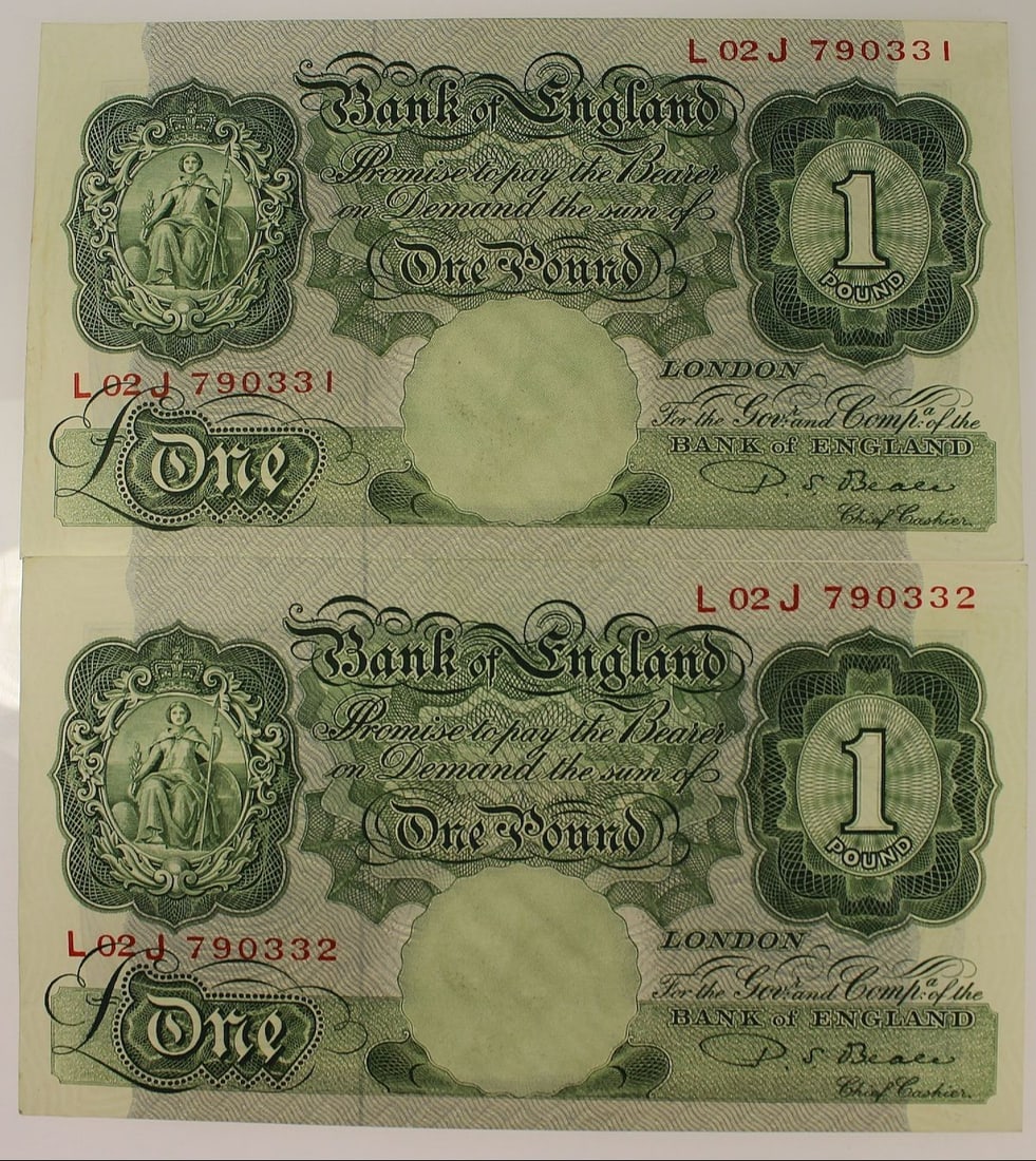 Great Britain 'Beale' £1 (1949-55), good Extremely Fine OPQ (Consecutive Pair) (1 of 2)