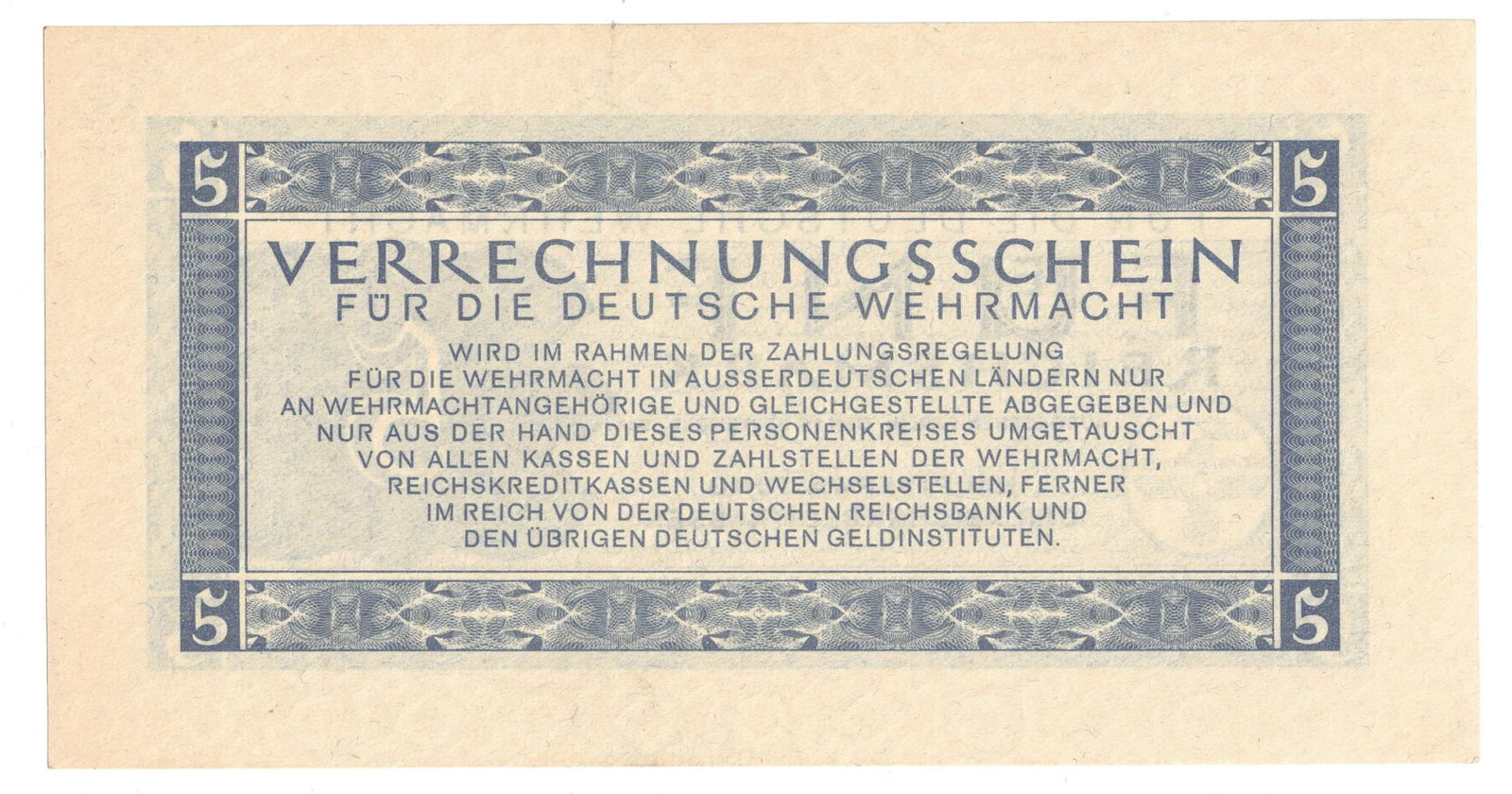 German Wehrmacht 1944 Funf (5) Reichsmark, Uncirculated - 2