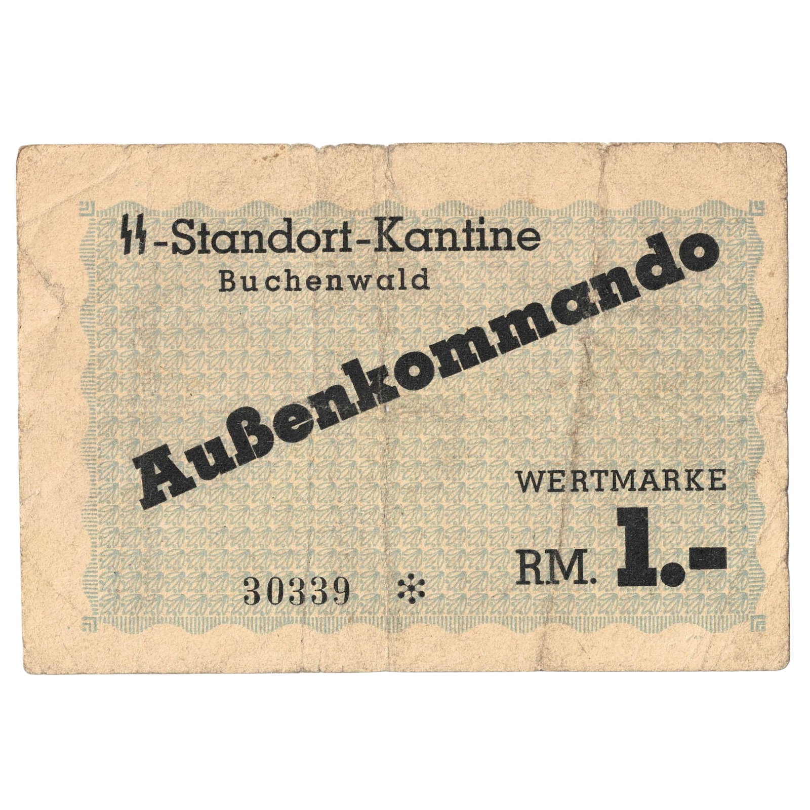Buchenwald Aussenkommando Slave Labour Concentration Camp 1 Reichsmark ND (1939-1944), VF details: Campbell 3948 : Serial# 30339 * : Without Overstamp Medium Collectibles Literature Camp Money used by the SS