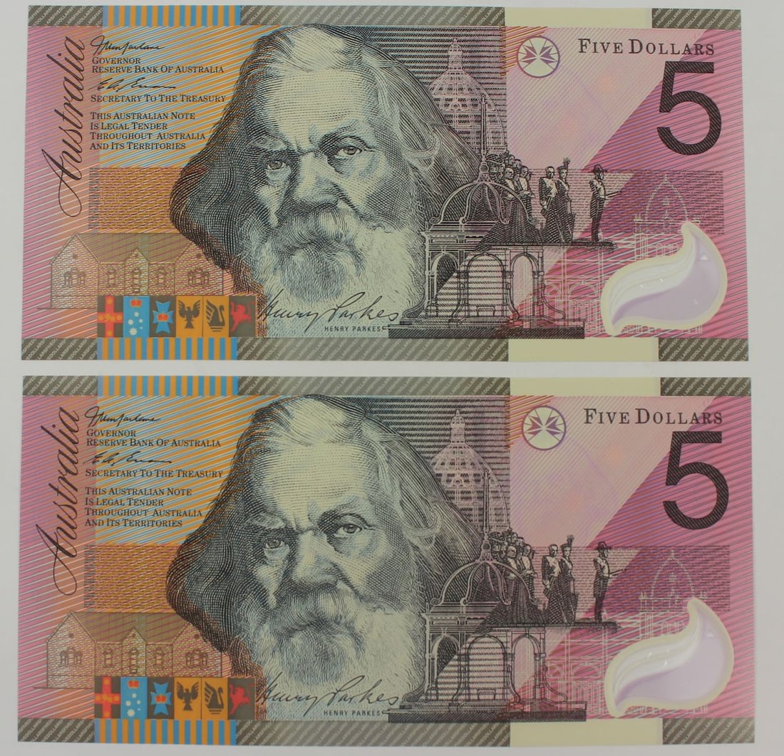 Australia 'Macfarlane - Evans' 'Federation' $5, Uncirculated (Consecutive Pair) (1 of 2)