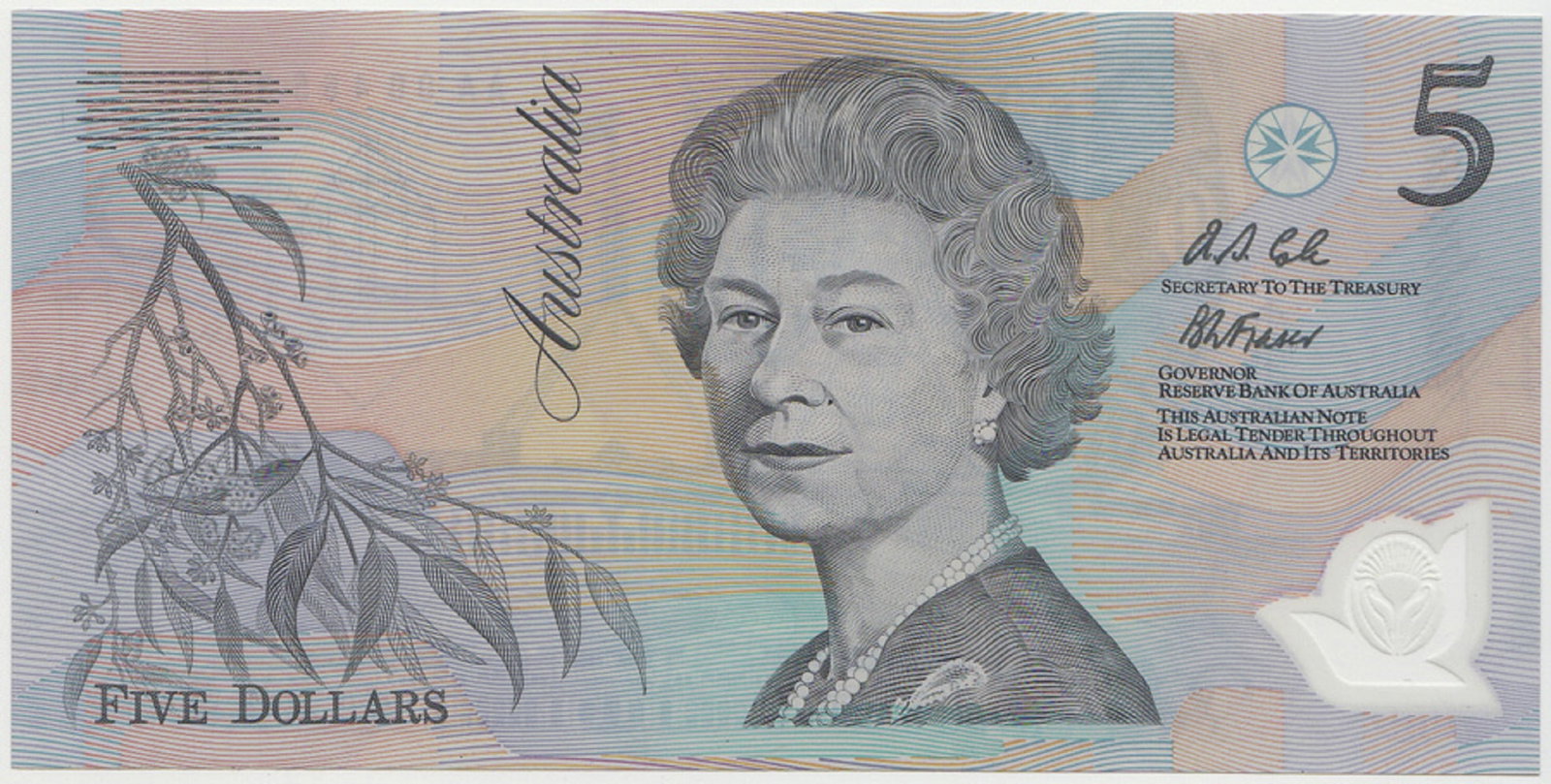 Australia 'Fraser - Cole' AA00 - First Prefix w Dark Green Serials $5 (1992), Uncirculated - 2
