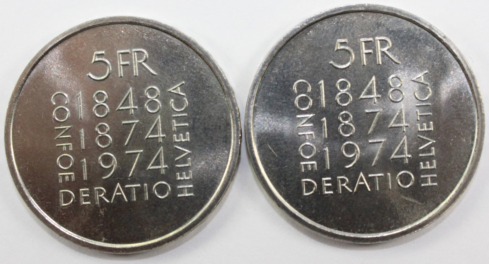 Switzerland 1974 5 Francs, Uncirculated (2 coins) - 2