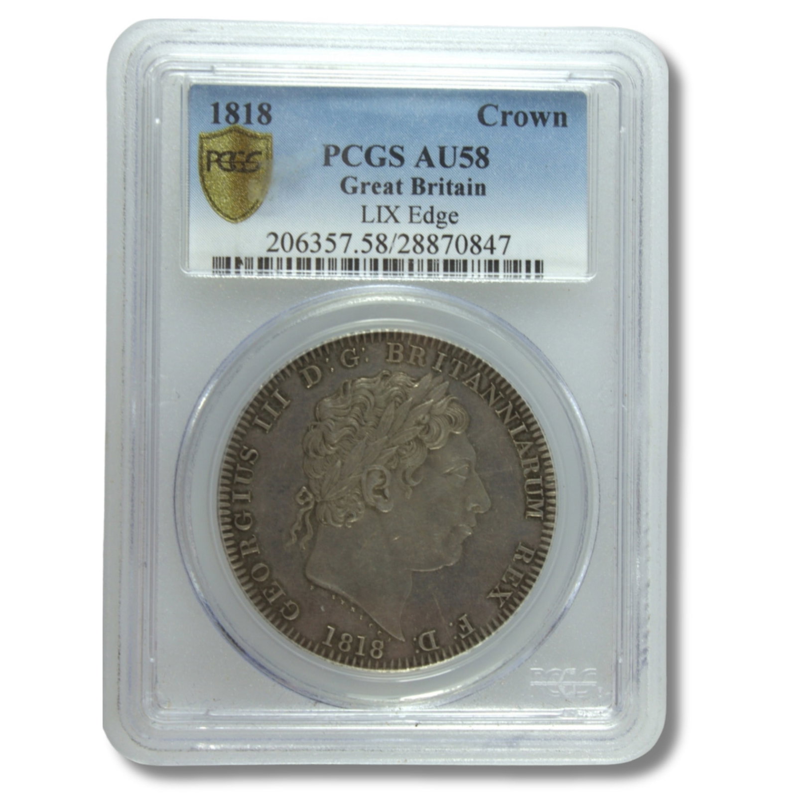 Great Britain 1818 LIX Edge Crown, PCGS AU58 (Looks much better & deserves a regrade) (1 of 2)
