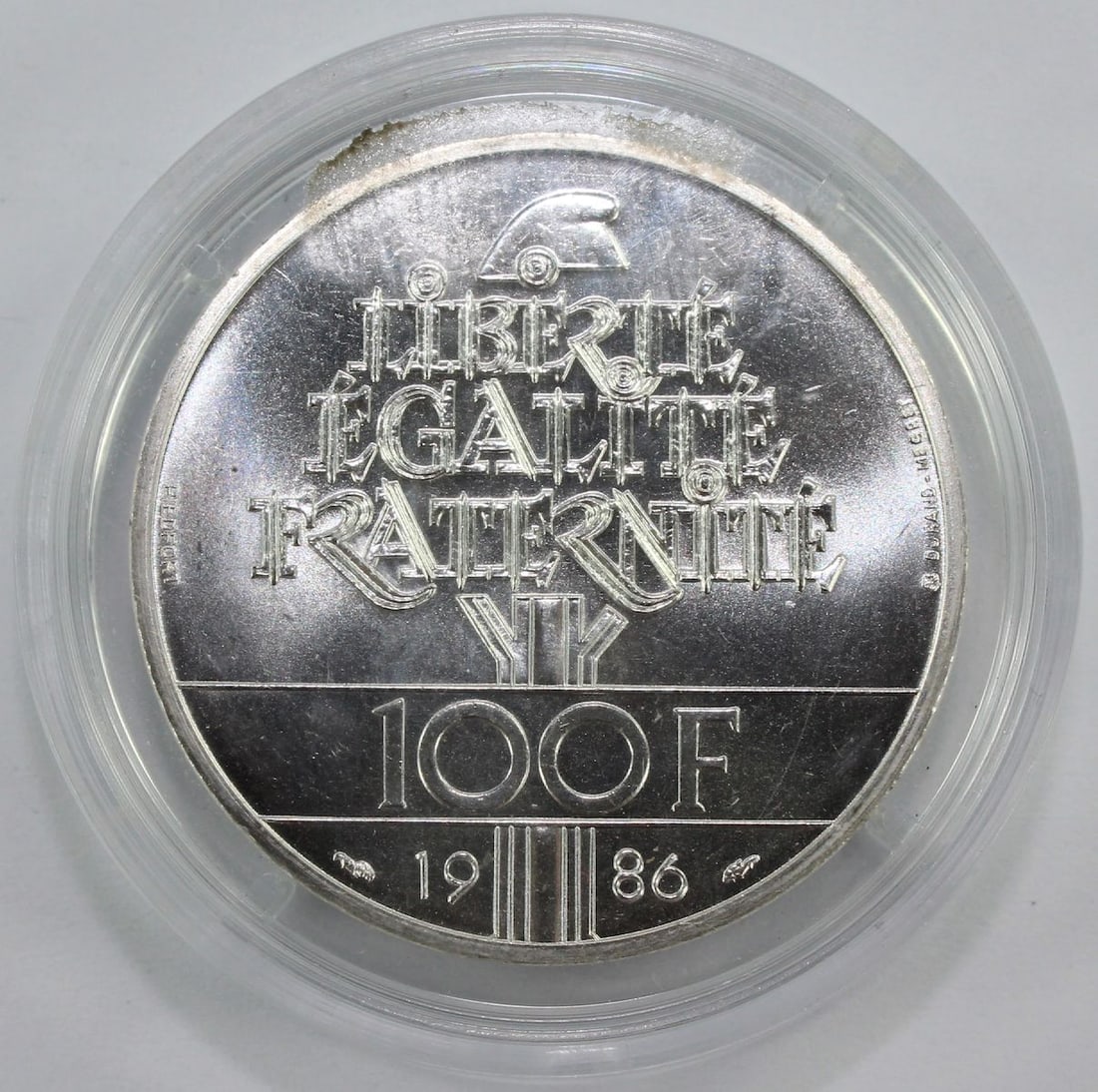 France 1986 Piedfort Silver (900) 100 Francs, Brilliant Uncirculated - 2