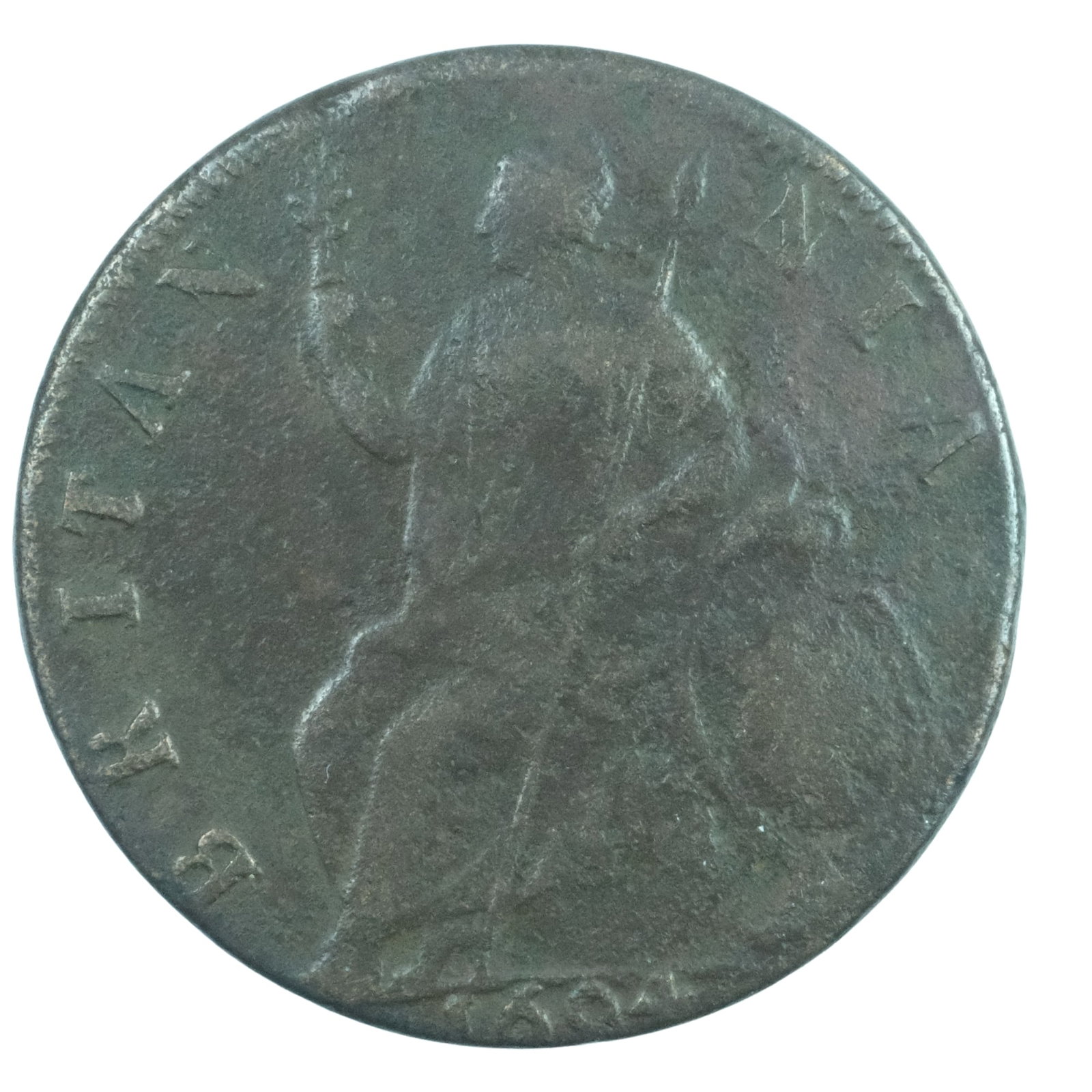 England 1694 Bronze Halfpenny, good Fine (1 of 2)