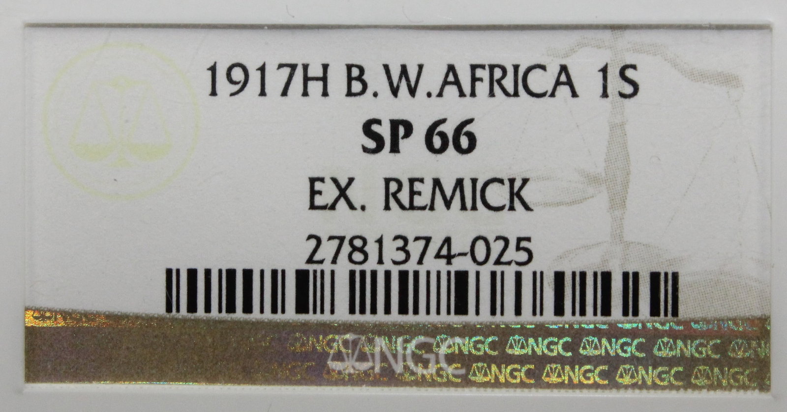 British West Africa 1917 H 'Specimen' Shilling, NGC SP66 (Pop 1) - 3