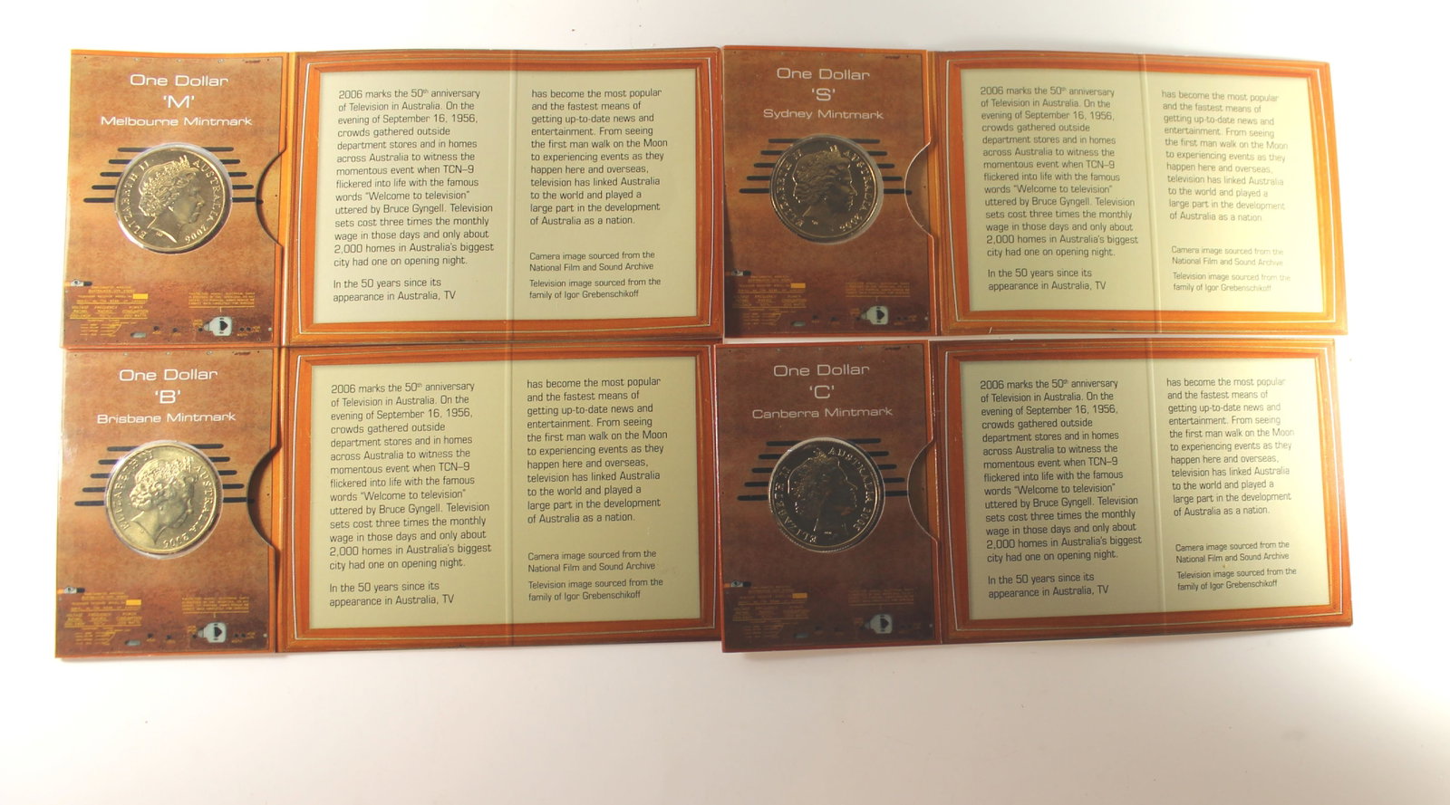 Australia 2006 B, C, M & S '50 Years of Australian Television Al-Br $1's, Uncirculated (4 Coins) - 2