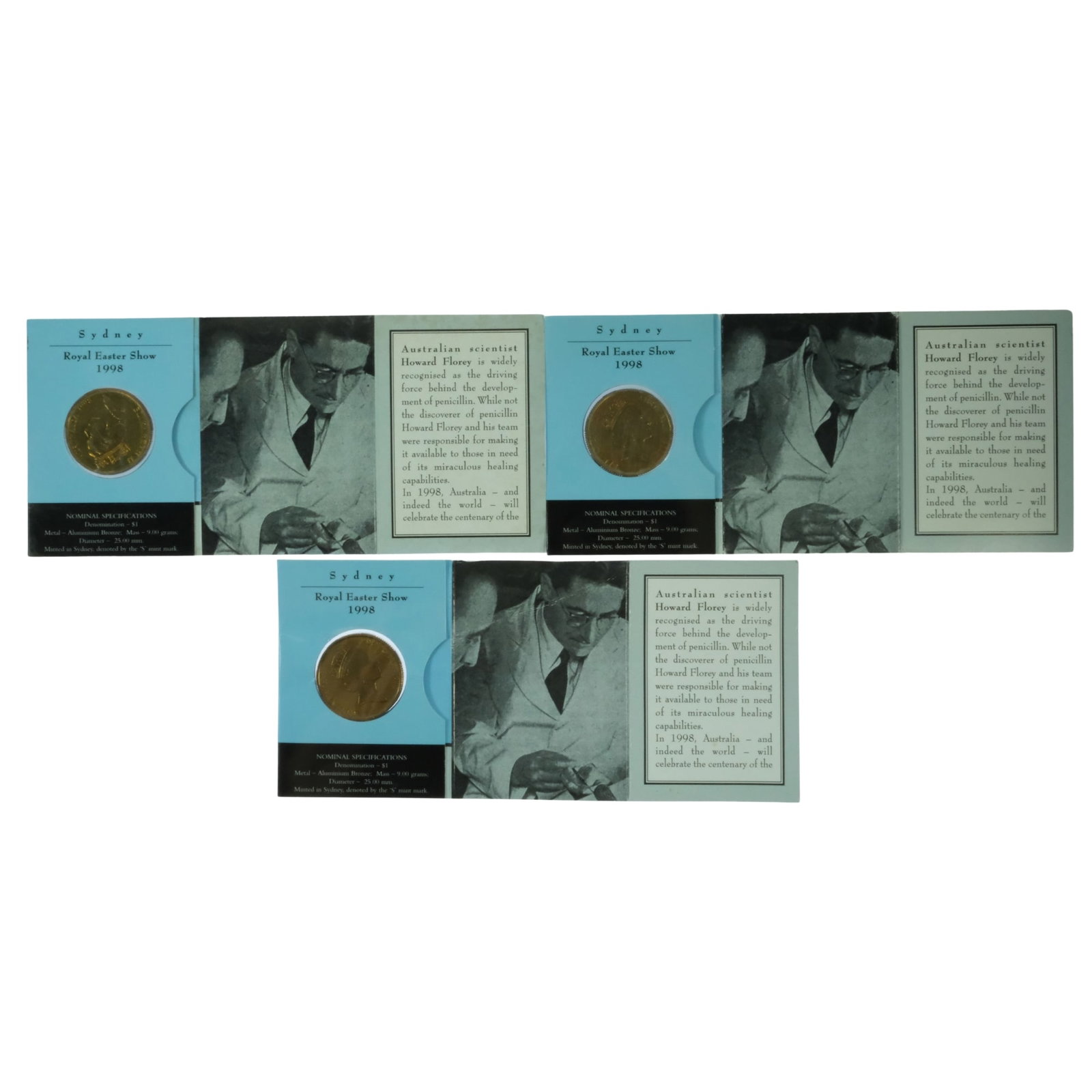 Australia 1998 'S' Mintmark Howard Florey Al-Br $1's, Uncirculated (3): . Medium Collectibles