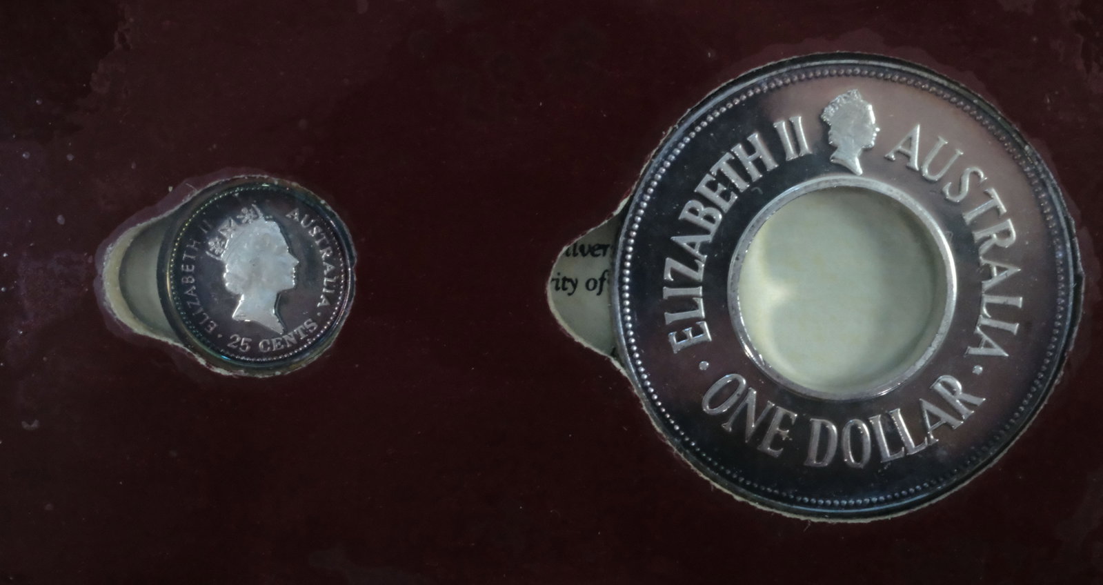 Australia 1988 'Holey Dollar and Dump' Proof Silver (999) $1 & 25c, FDC - 5