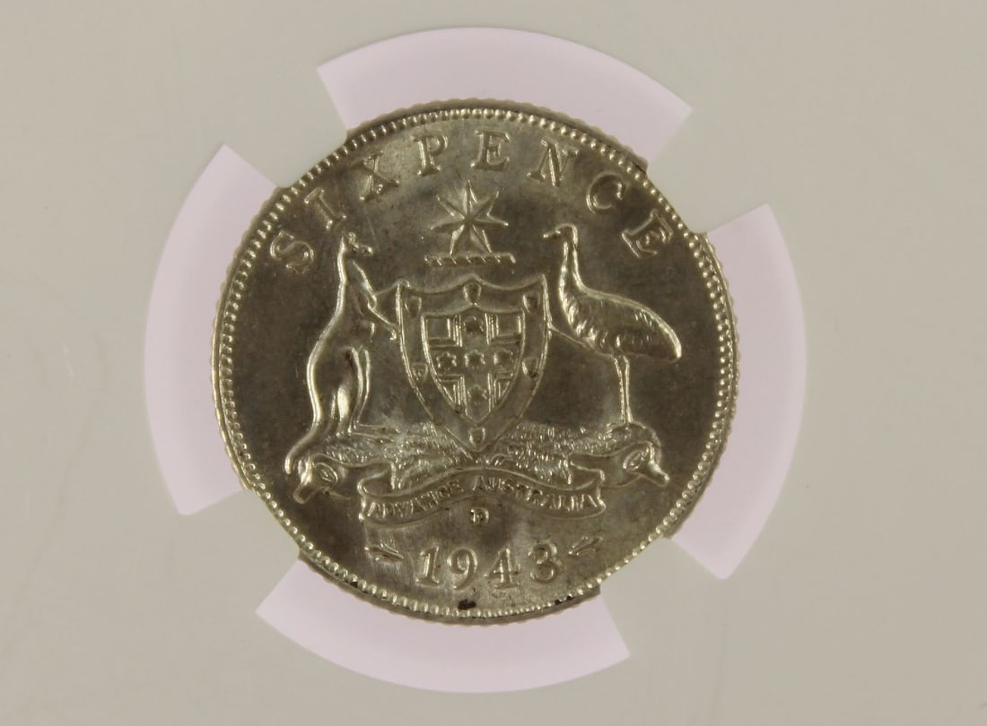Australia 1942 (M), 1942 (D), 1942 (S), 1943 (D) & 1943 (S) Sixpences, All NGC MS64 - 11