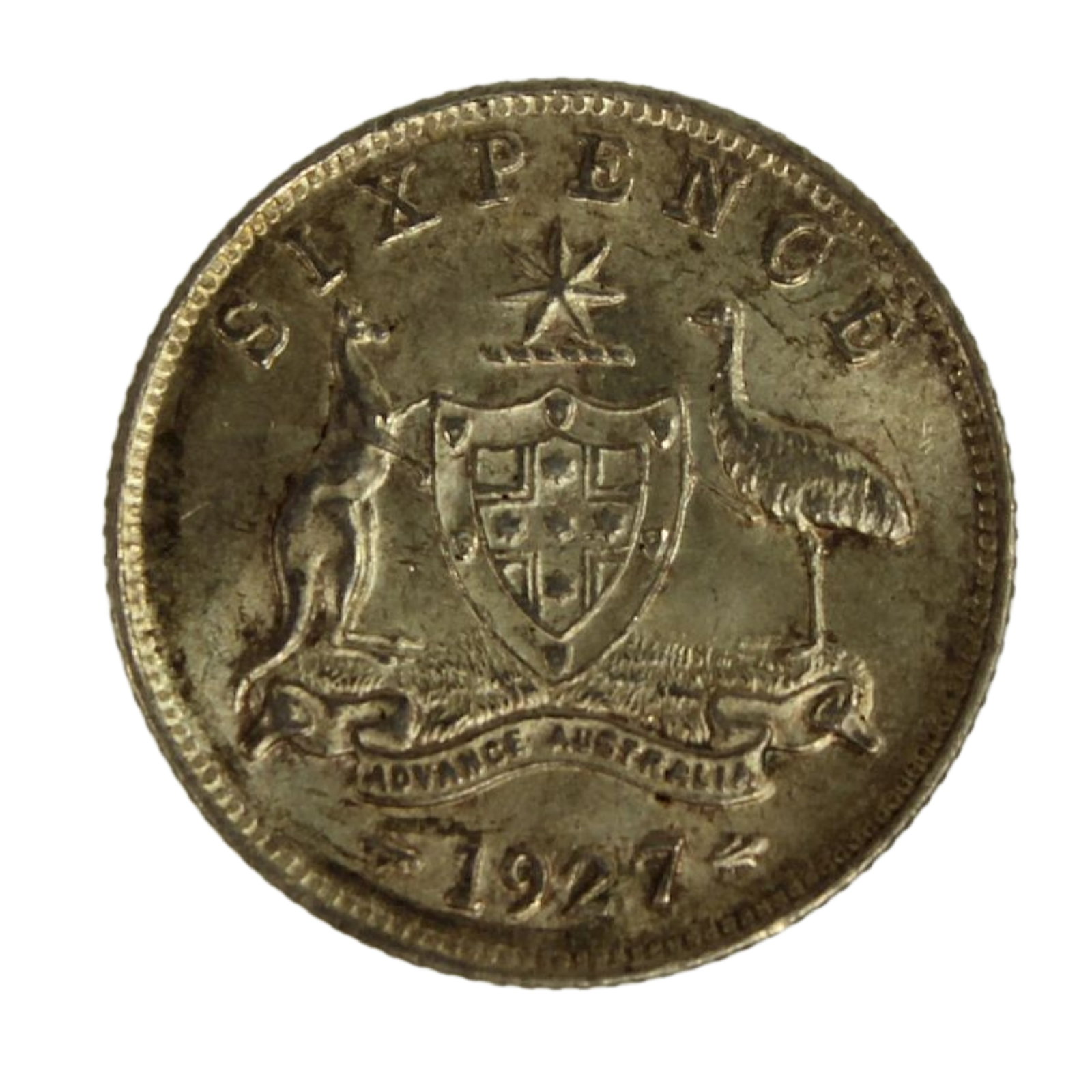 Australia 1927 Sixpence, Choice Uncirculated: George V Condition Lightly toned Medium Collectibles Exhibited Coins, Australia & New Zealand