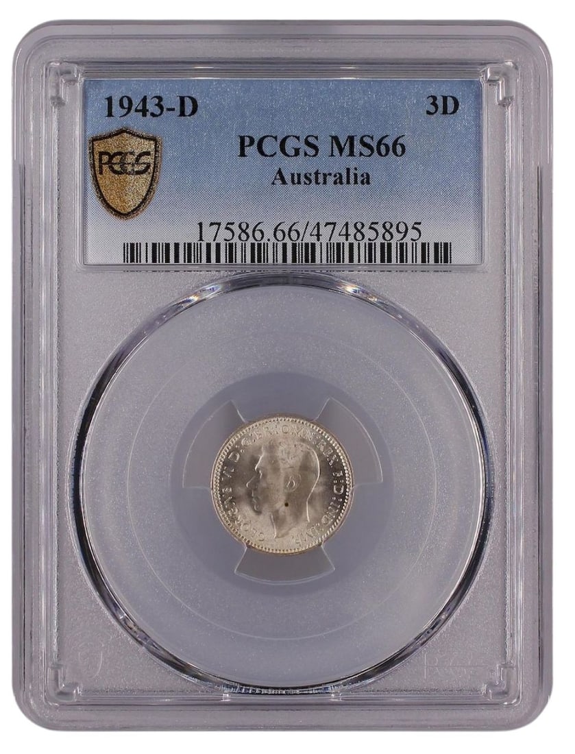 Australia 1943 D Threepence, PCGS MS66 - 2