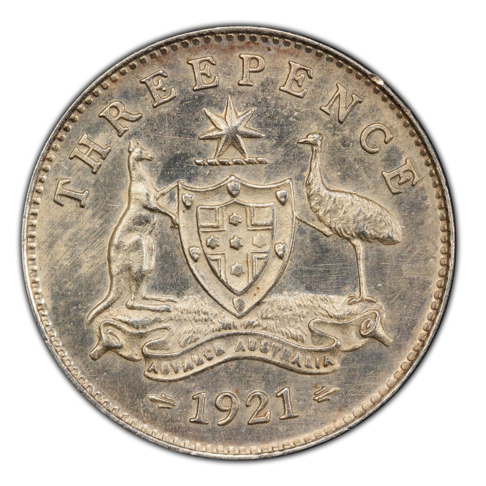 Australia 1921 (M) Threepence, PCGS MS64: George V Size . Medium Collectibles Exhibited Coins, Australia & New Zealand