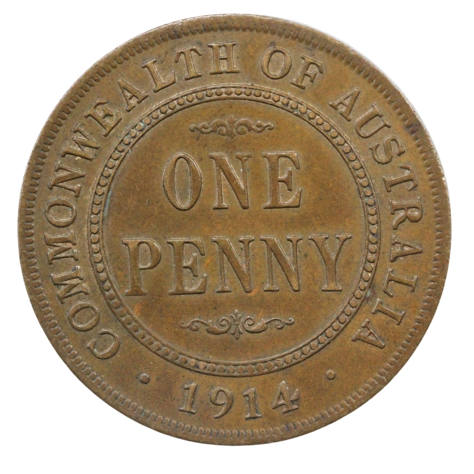 Australia 1914 Penny, virtually Uncirculated: Scarce Condition Traces of lustre in the devices on reverse Medium Collectibles