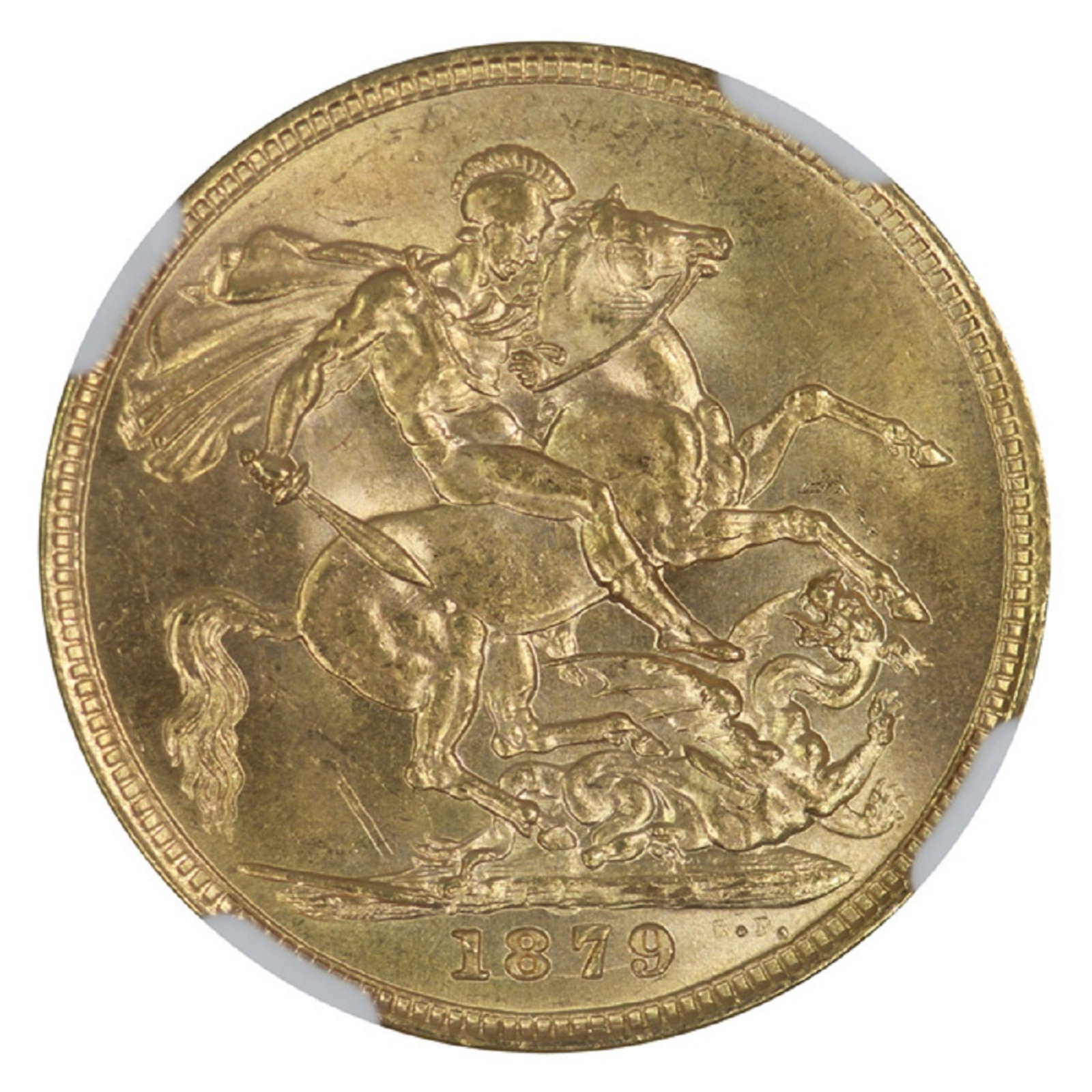 Australia 1879 M 'St George' Gold (916) Sovereign, NGC MS62: Recovered from the shipwreck of the Royal Mail Steamer 'Douro' Size AGW 0.2354 Troy oz Medium Collectibles Provenance Spink (London) 11/96 Literature In the early morning of the 2