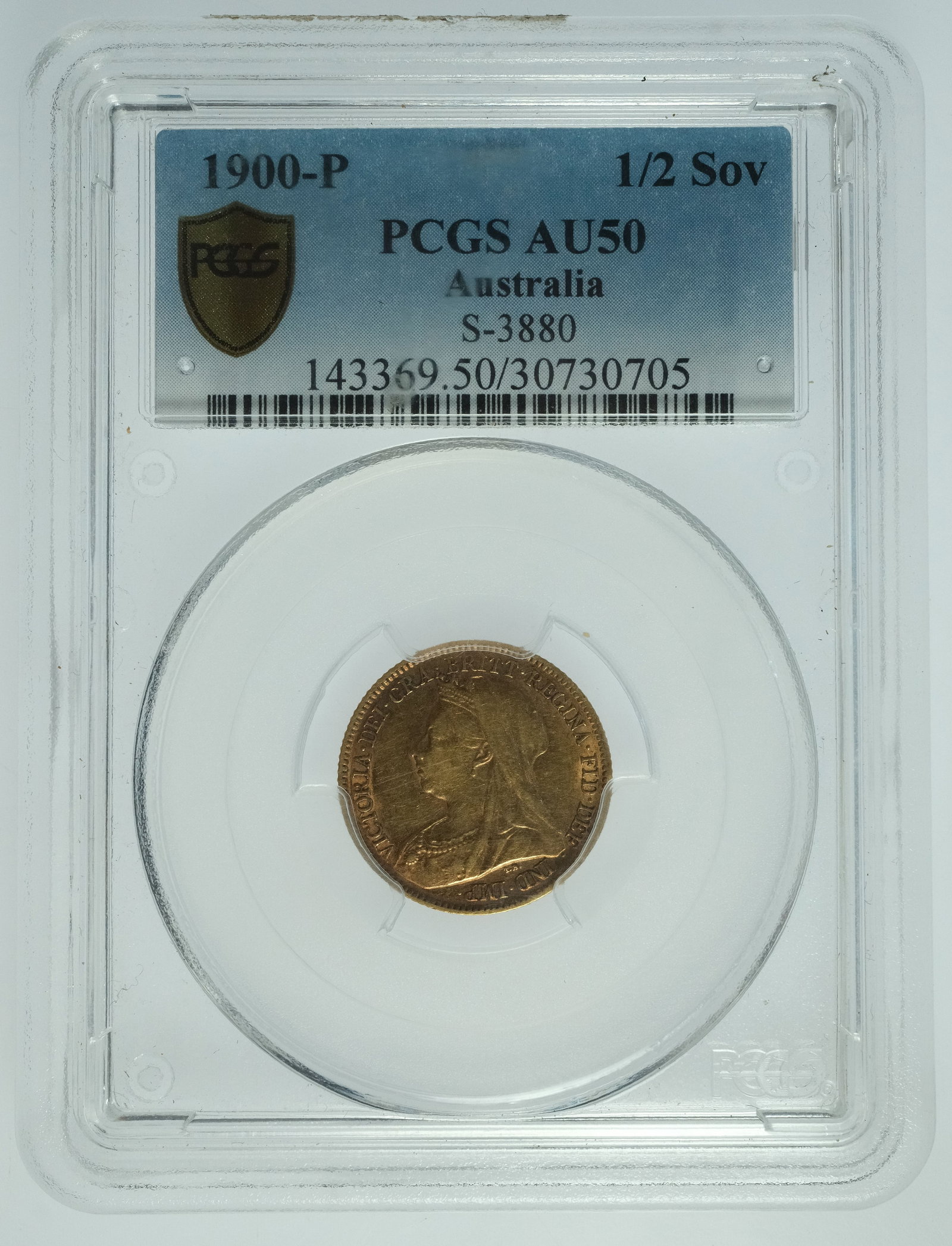 Australia 1900 P Gold Half Sovereign, PCGS AU50 - 2