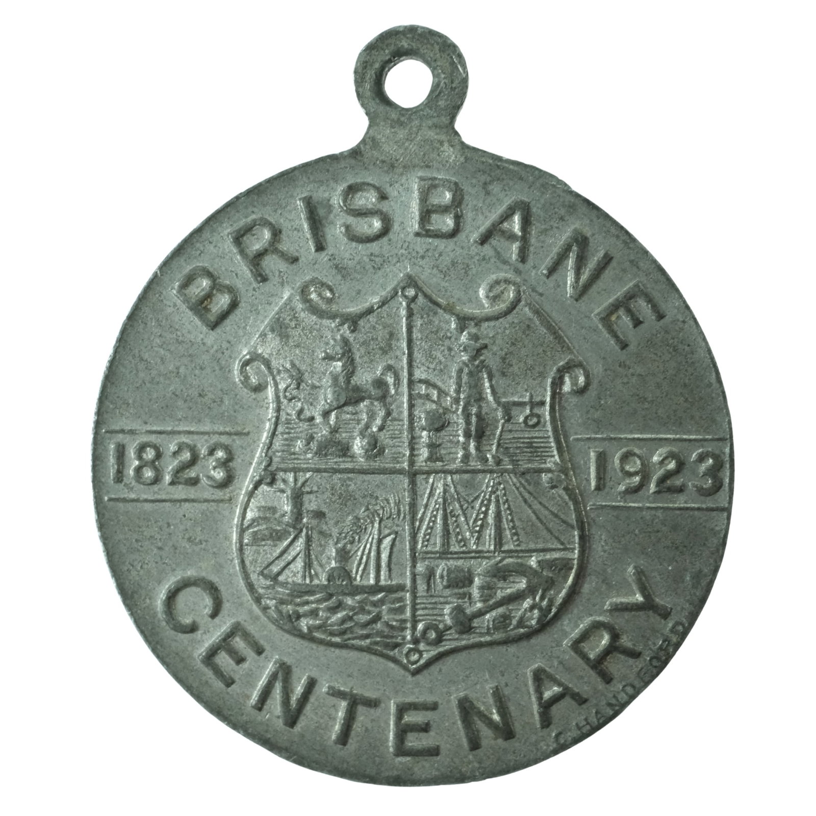 Australia 1923 'Brisbane Centenary' Medalet in White Metal, Extremely Fine (1 of 2)