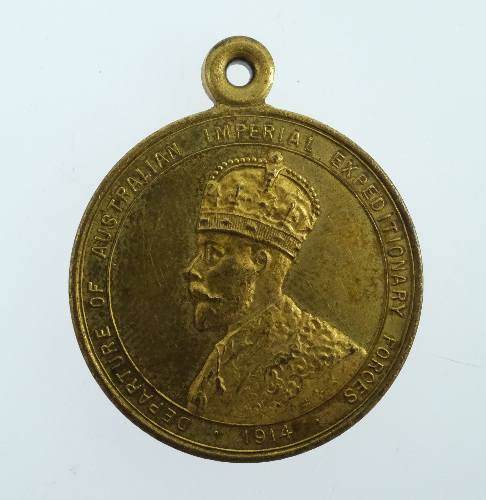 Australia 1914 'Departure of Aust Imperial Expeditionary Forces' Gilt Bronze Medalet, Brilliant Unc - 2