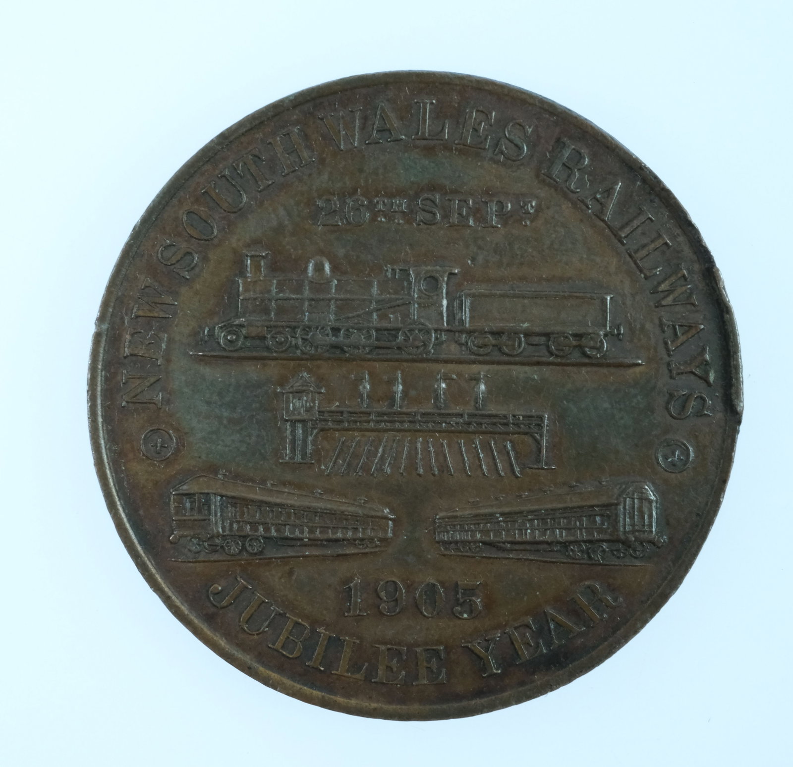 Australia 1905 ' NSW Railways Jubilee Year' Bronze Medalet, virtually Uncirculated: Carlisle# 1905/6 Size Diameter 29mm Medium Collectables