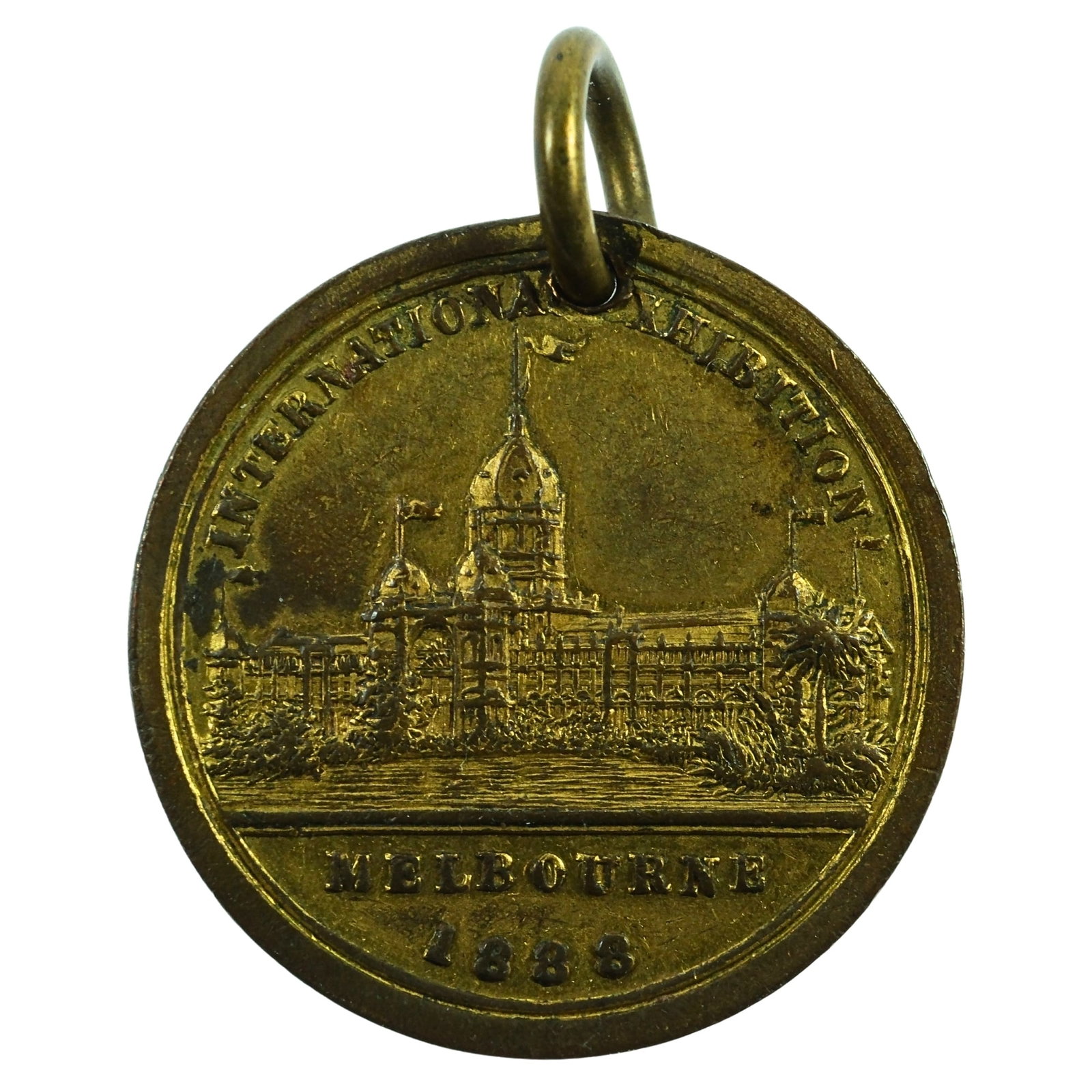 Australia 1888 'Melbourne International Exhibition' gilt Bronze Medalet, about Uncirculated: Carlisle# 1886/16. Lord's Prayer in Mico-text on Reverse Size Diameter 19mm Medium Collectables