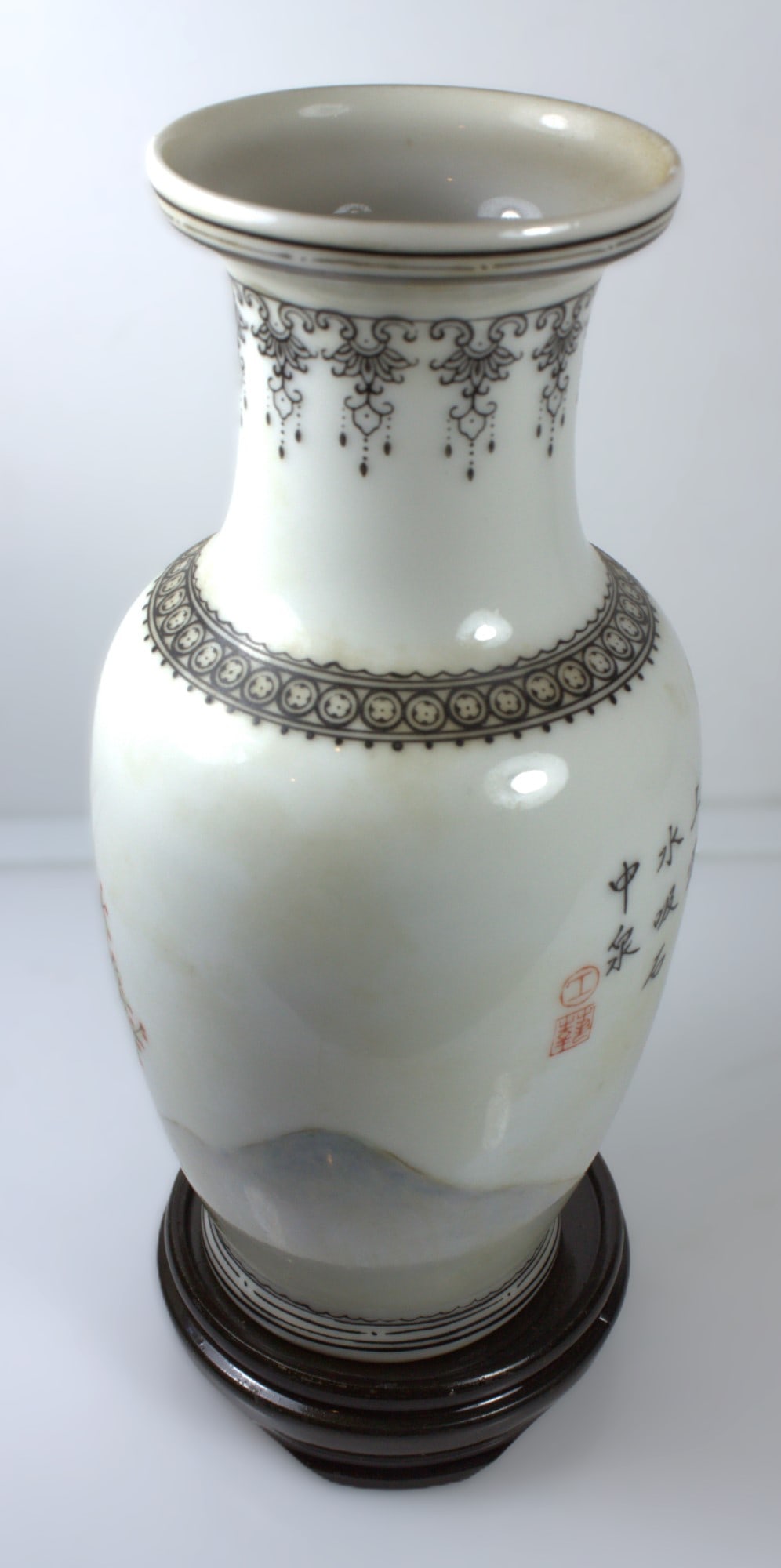 Chinese Hand-painted Vase on Wooden Stand - 2