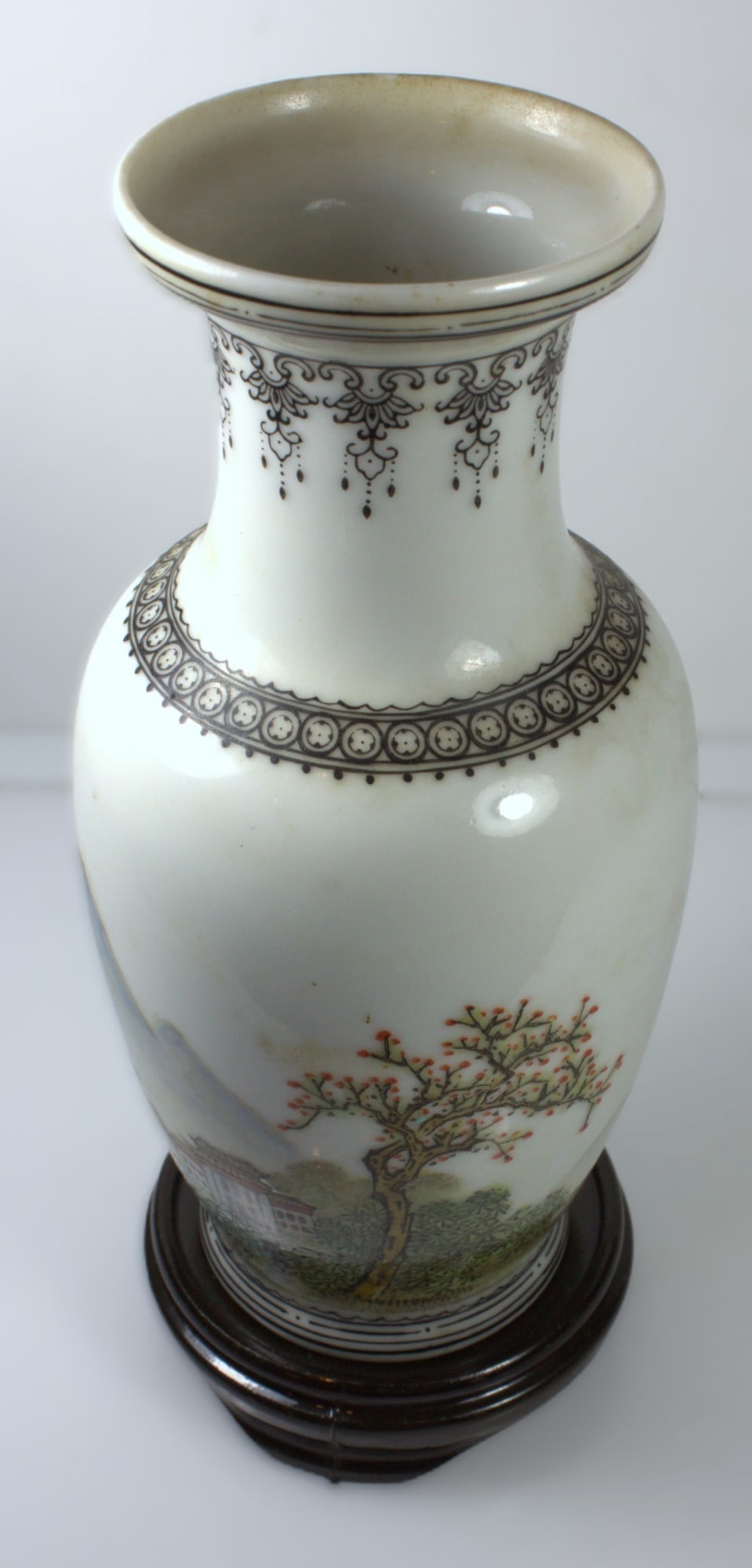 Chinese Hand-painted Vase on Wooden Stand - 3