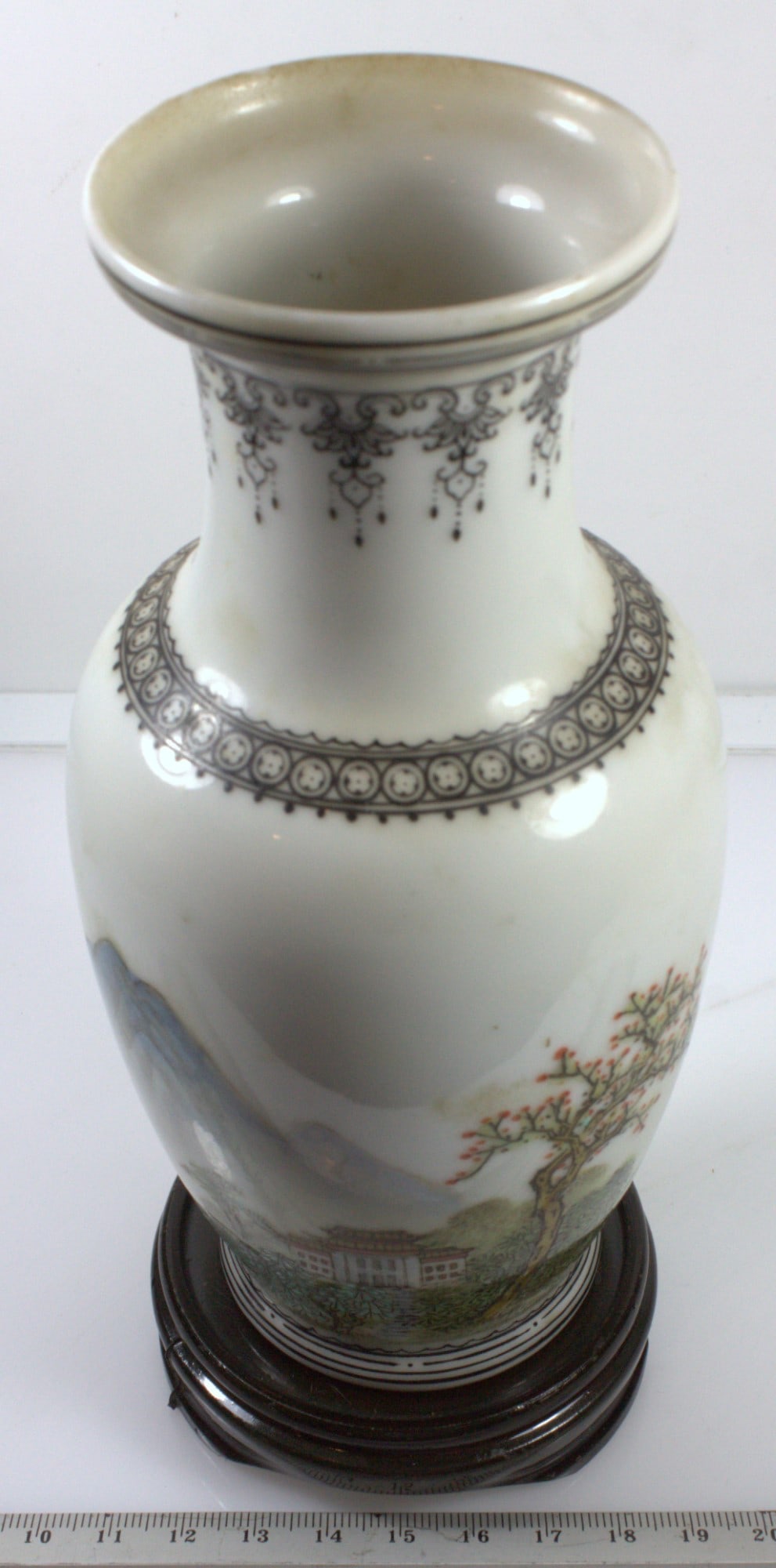 Chinese Hand-painted Vase on Wooden Stand - 5