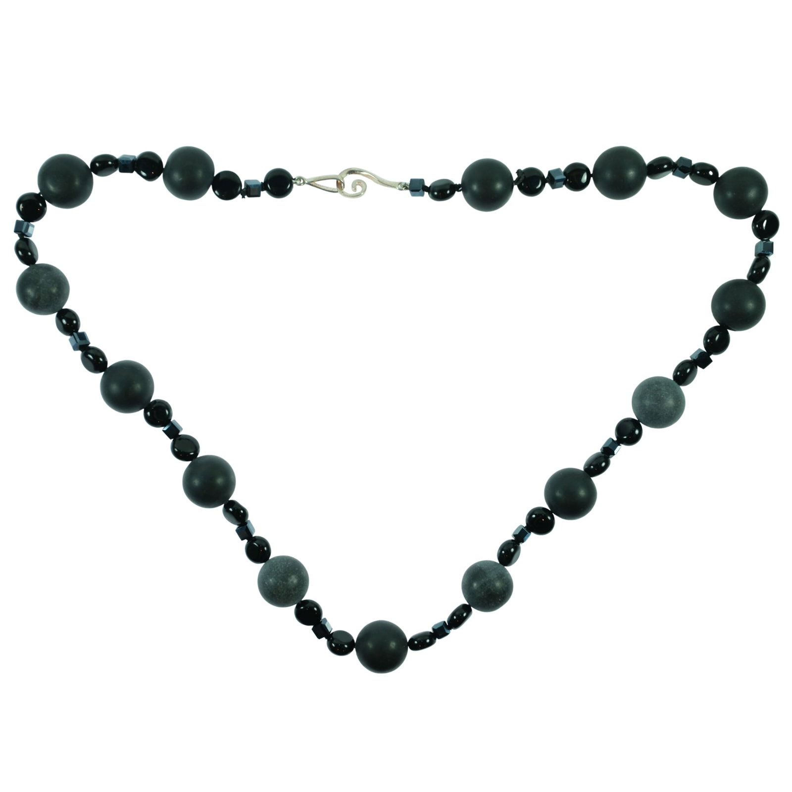 Stylish Black Bead Necklace with Sterling (925) Silver Clasp: . Size Open length 54cms Medium Jewelry