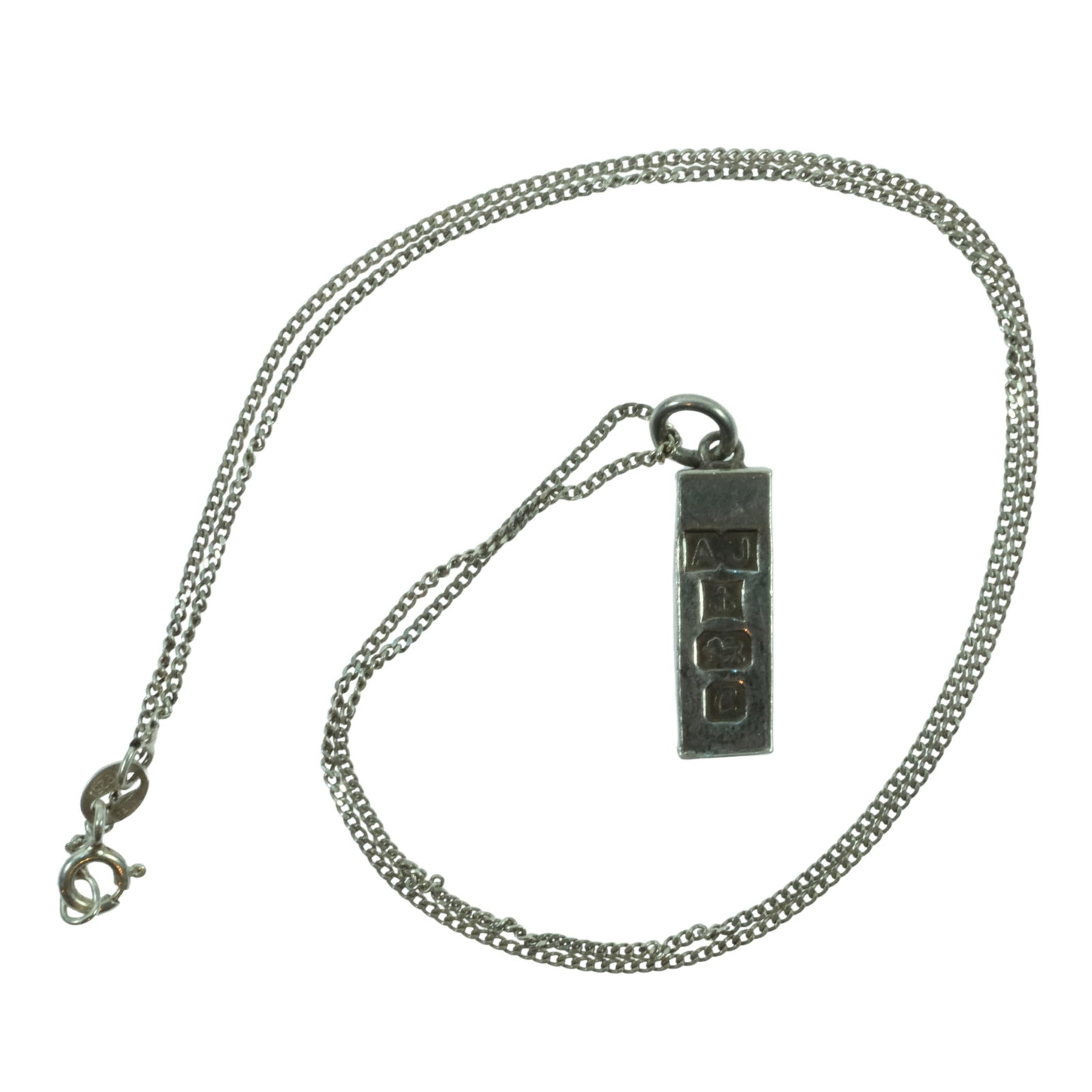 Sterling (925) Silver Ingot Pendant on matching Chain: . Size Total Weight 6.06gms. Chain length 45cms Medium Jewelry