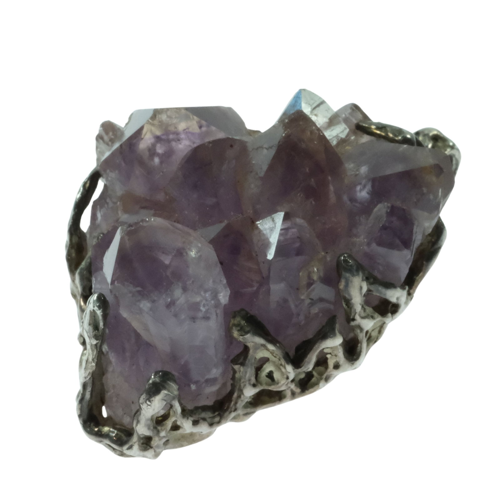 Large Amethyst Crystal set in Custom Sterling (925) Silver Mount: . Size Hangs 4.5cms Medium Jewelry