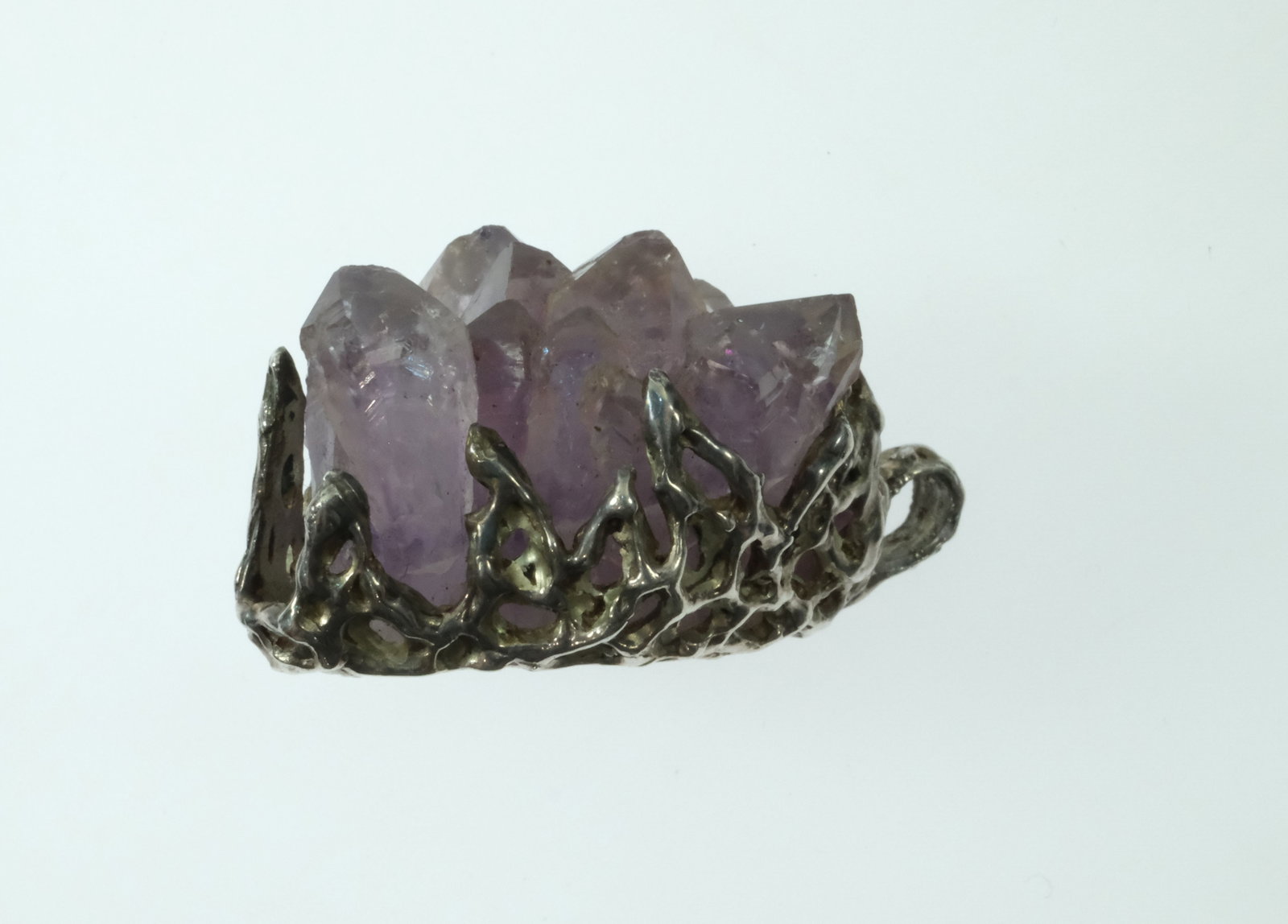 Large Amethyst Crystal set in Custom Sterling (925) Silver Mount - 4