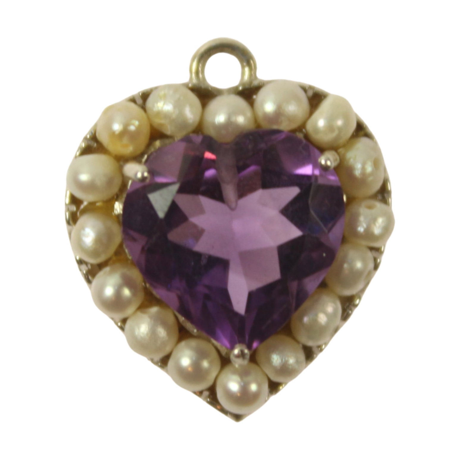 Heart-shaped Amethyst with Seed Pearls in Sterling (925) Silver Pendant Mount: . Size Hangs 2cms Medium Jewelry