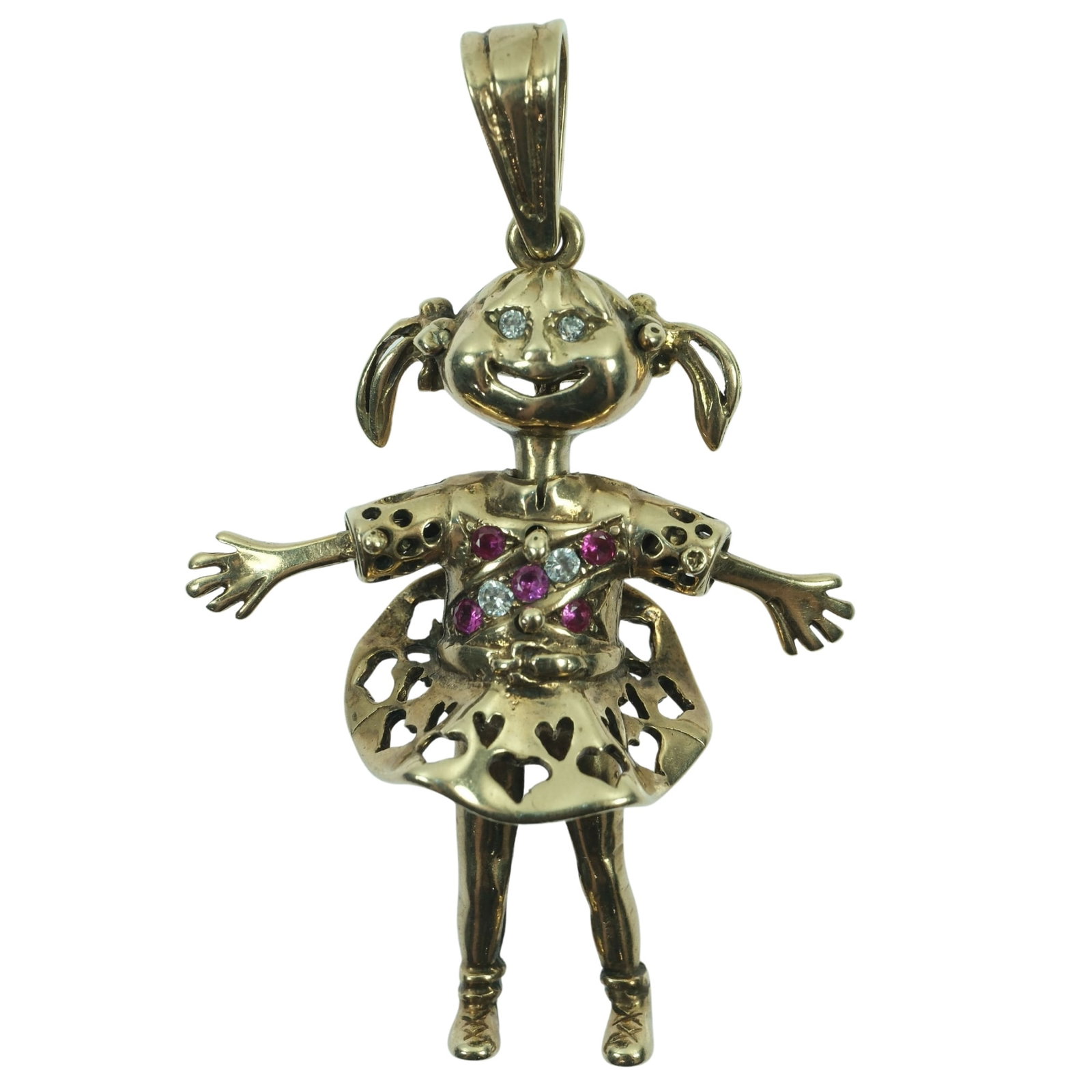 Articulated 'Angelica Pickles' 9ct Yellow Gold Pendant impressed with CZ's & small Rubies: 'Cheeky' Rugrats Size Total Weight 15.51gmm . Hangs 6cms Medium Jewelry