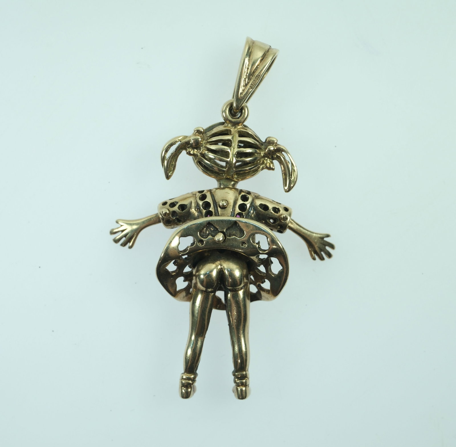 Articulated 'Angelica Pickles' 9ct Yellow Gold Pendant impressed with CZ's & small Rubies - 2