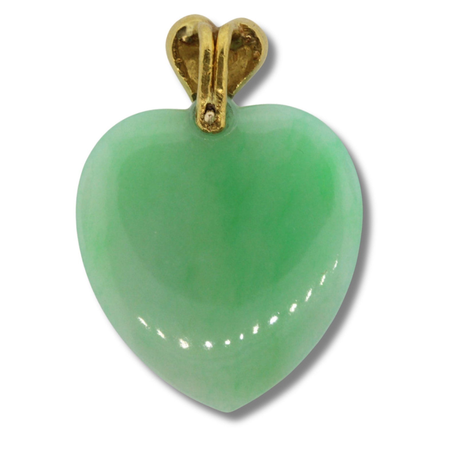 Apple Green Jade Heart Pendant Bespoke with 22ct Mount: . Size Hangs 3 cms Medium Jewelry