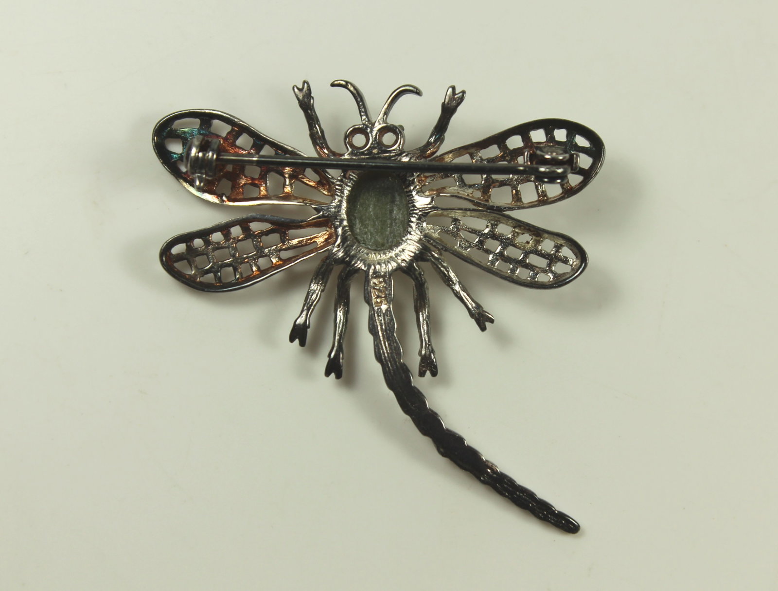 Dragonfly Brooch in Sterling (925) Silver armed with Vesuvianite Cabochon - 2