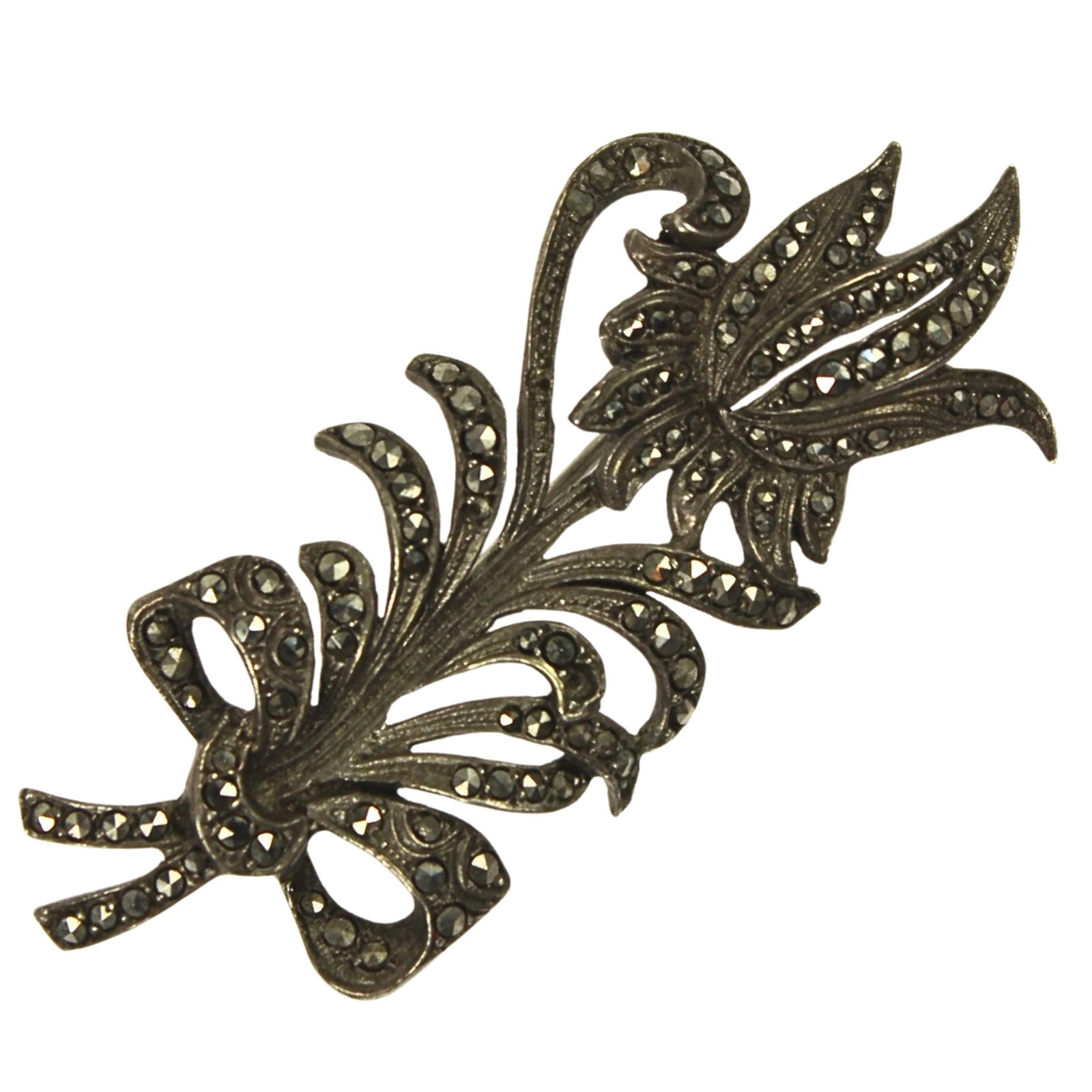 Vintage Marcasite Brooch in Sterling (925) Silver: Classic Size Length 6cms Medium Jewelry