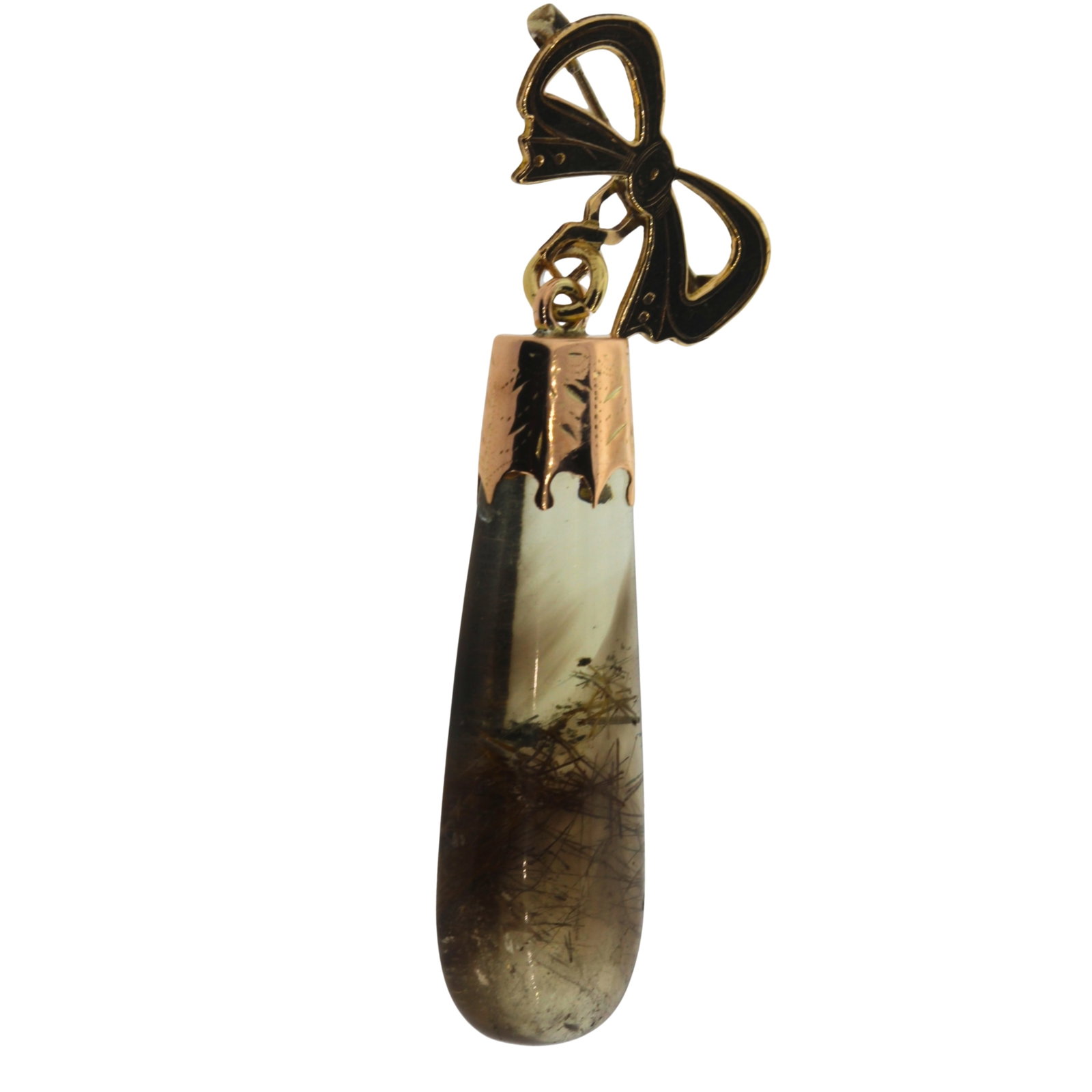 Bow Brooch in 9ct Yellow Gold with Rutile Quartz adornment: . Size Total weight 15.06gms Medium Jewelry