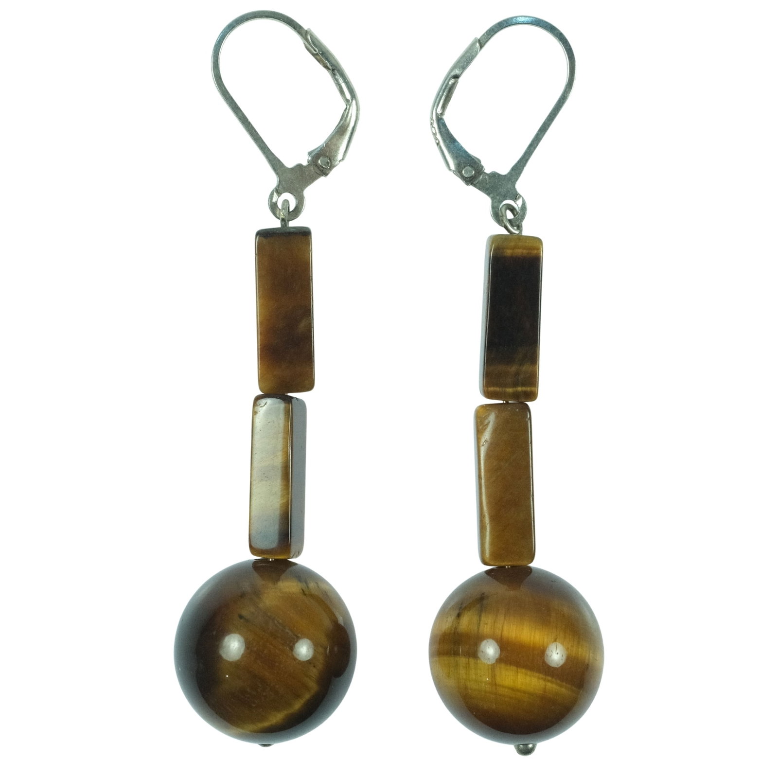 Tiger's Eye Drop Earrings with Sterling (925) Silver European Clips (Pair): . Size Hang 6cms Medium Jewelry