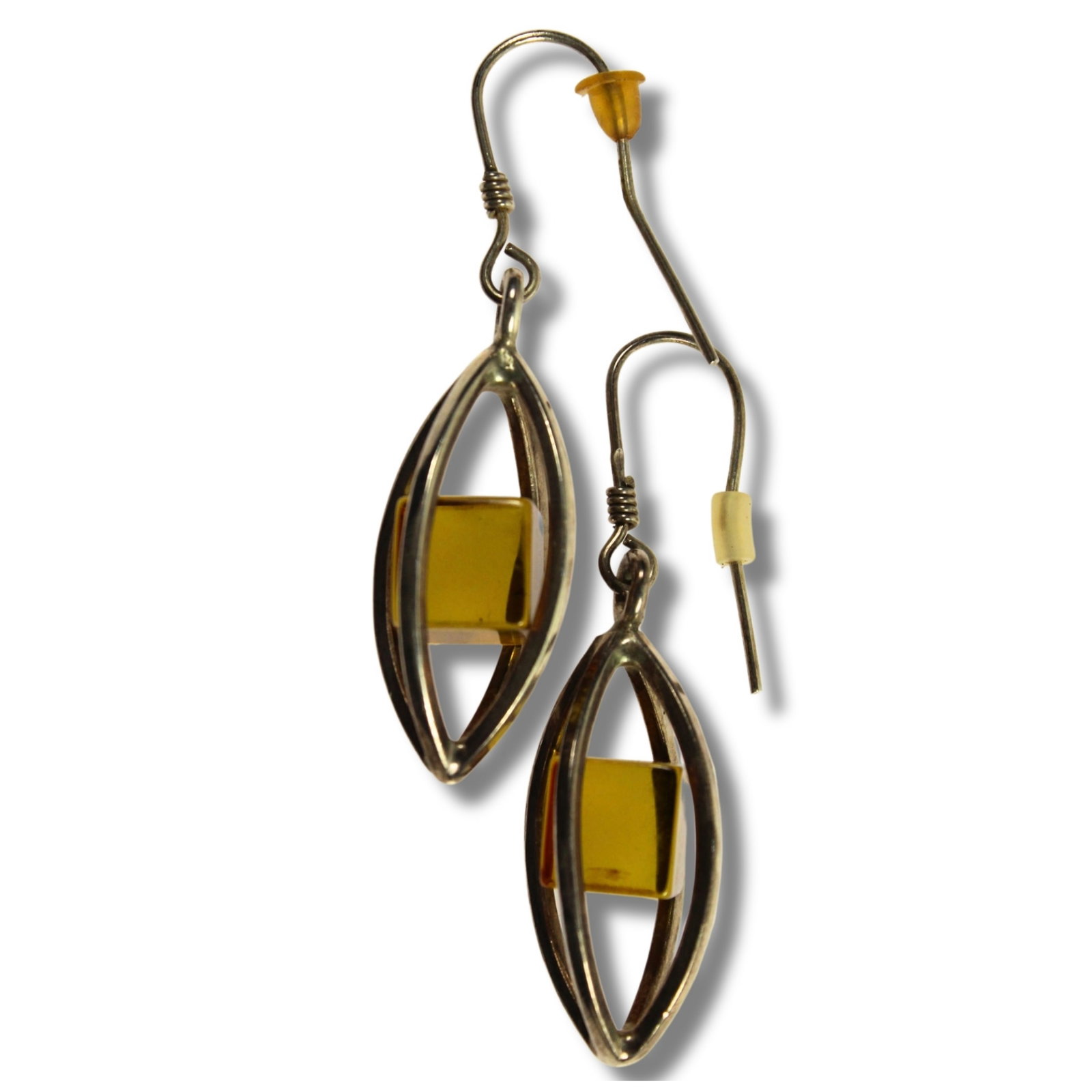 Amber Earrings in Sterling (925) Silver (Pair): Designer Size Hang 4.5cms Medium Jewelry