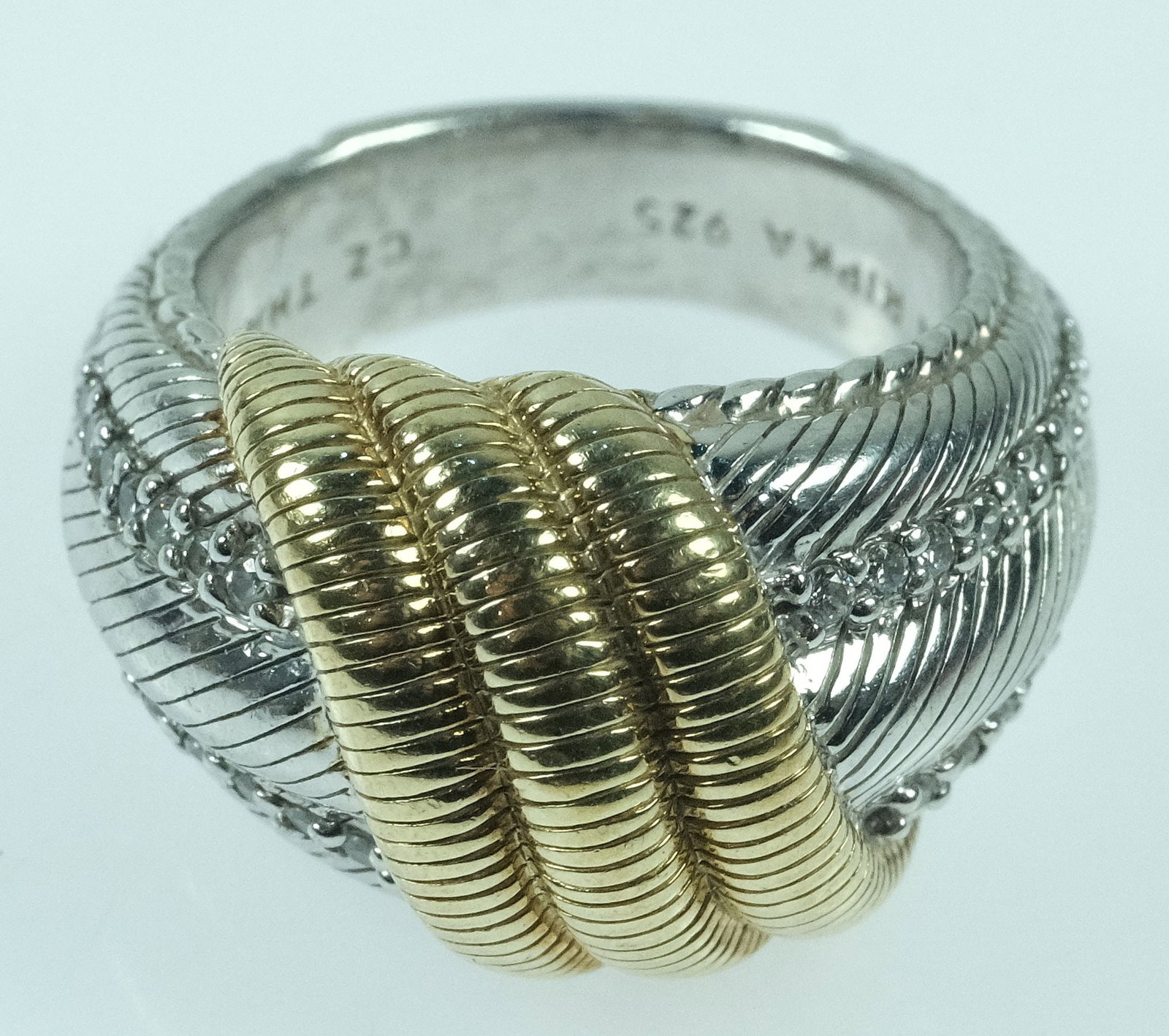 Thai Sterling (925) Silver Ring with 14K Gold-plate insert & set with Cubic Zirconias - 2