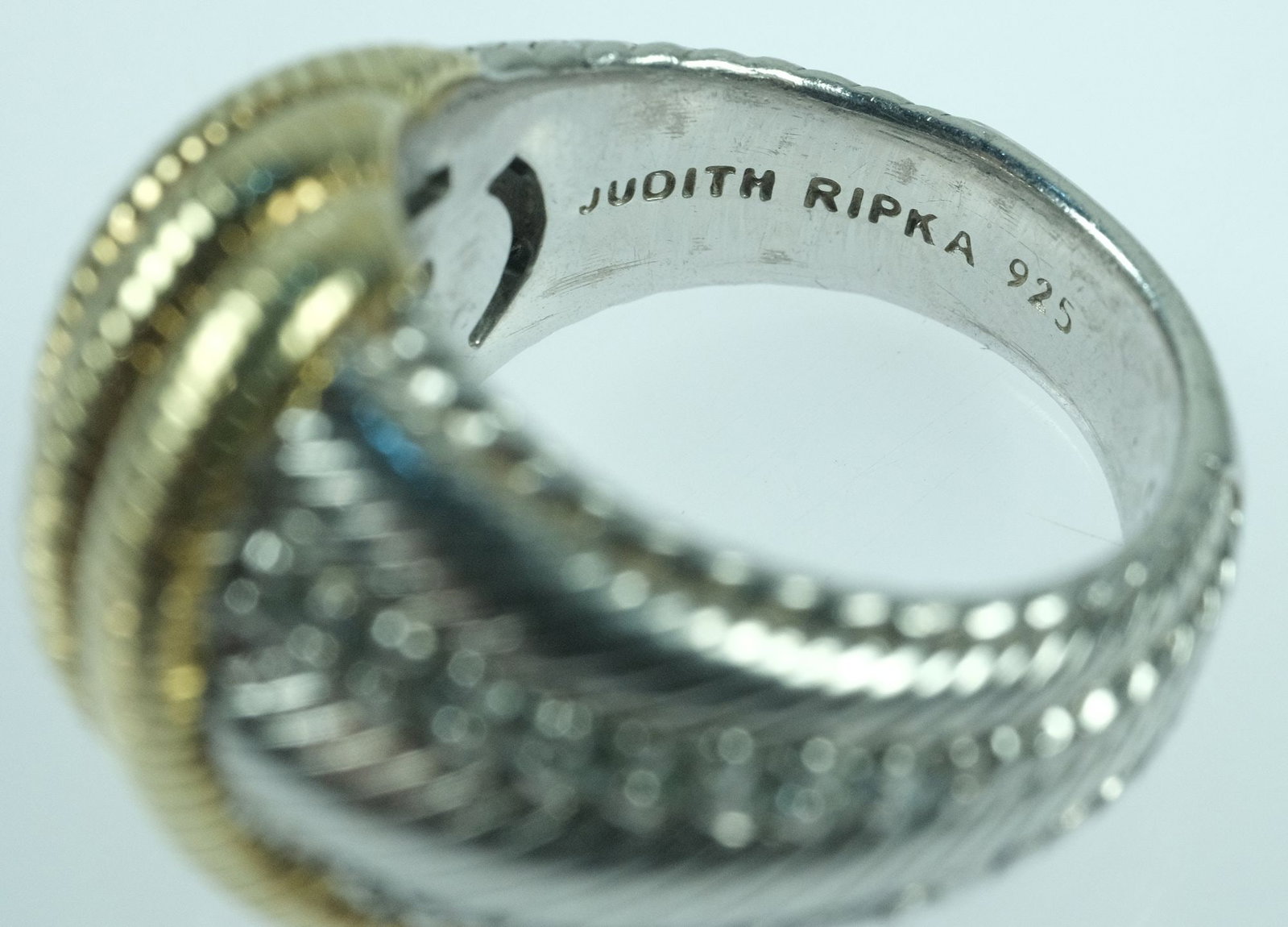 Thai Sterling (925) Silver Ring with 14K Gold-plate insert & set with Cubic Zirconias - 3
