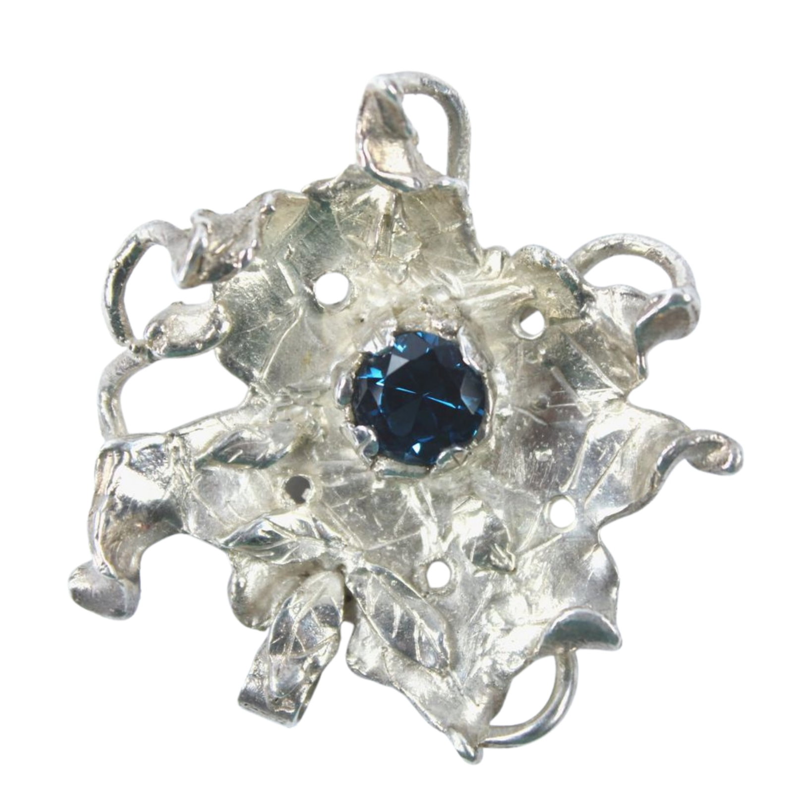 Amoebic-style Silver (925) Pendant with a central London Blue Topaz: Bespoke Size 4.5x 4.5cms Medium Jewelry